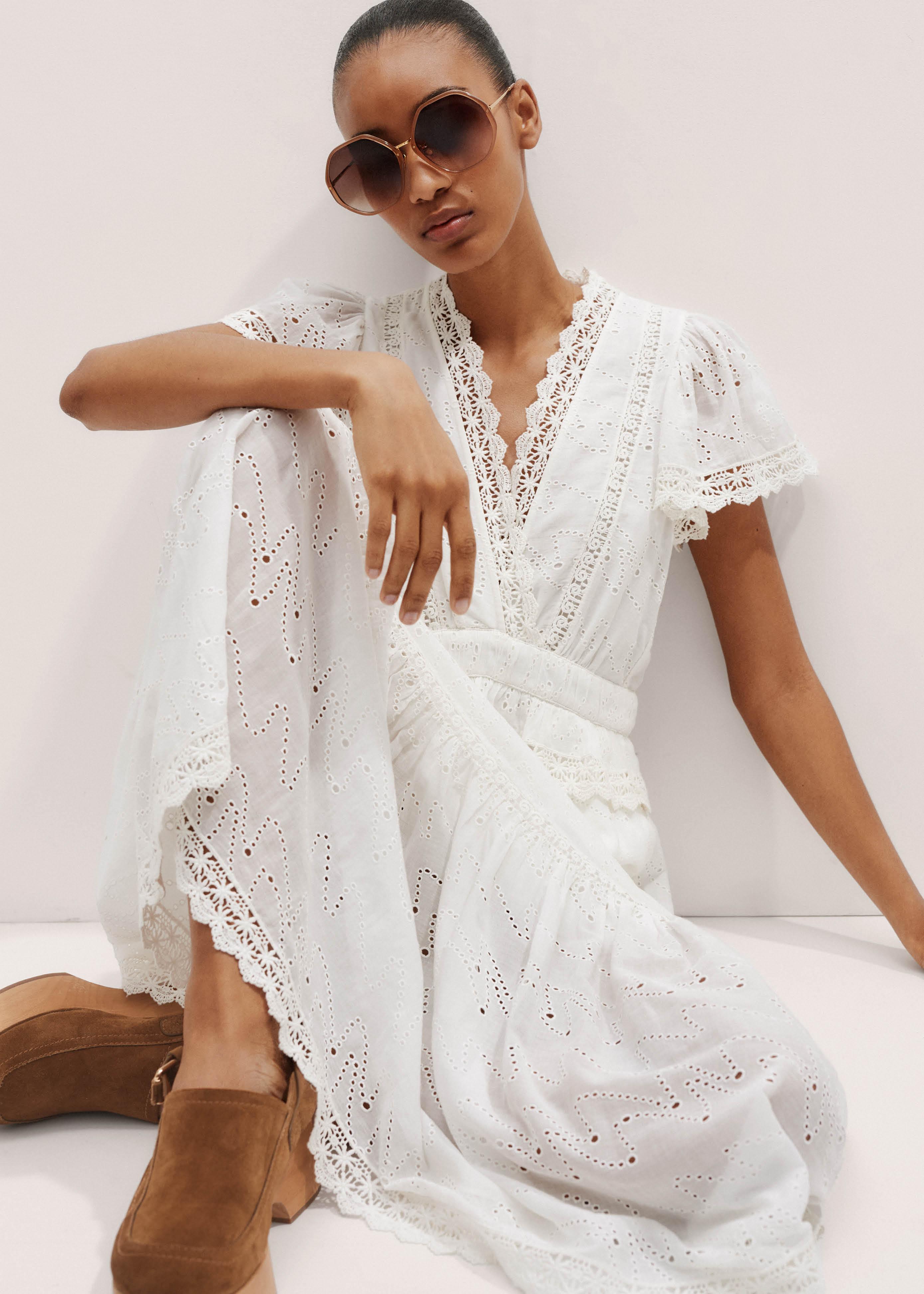 modern zig zag broderie maxi dress Bria Zigzag Stripe Plunge Neck Maxi Knit Dress