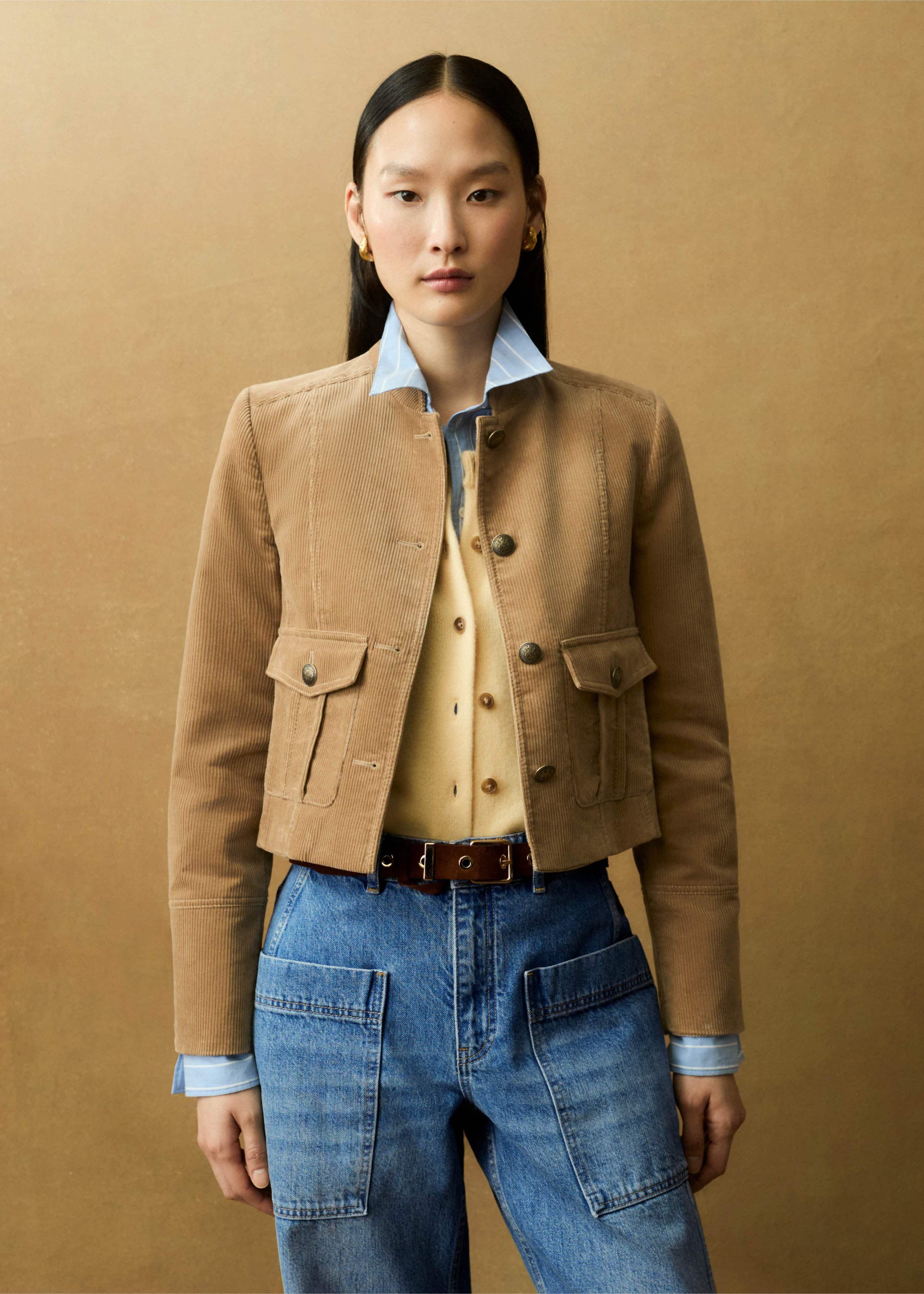 ME+EM Cord Military Crop Jacket in Natural | Lyst