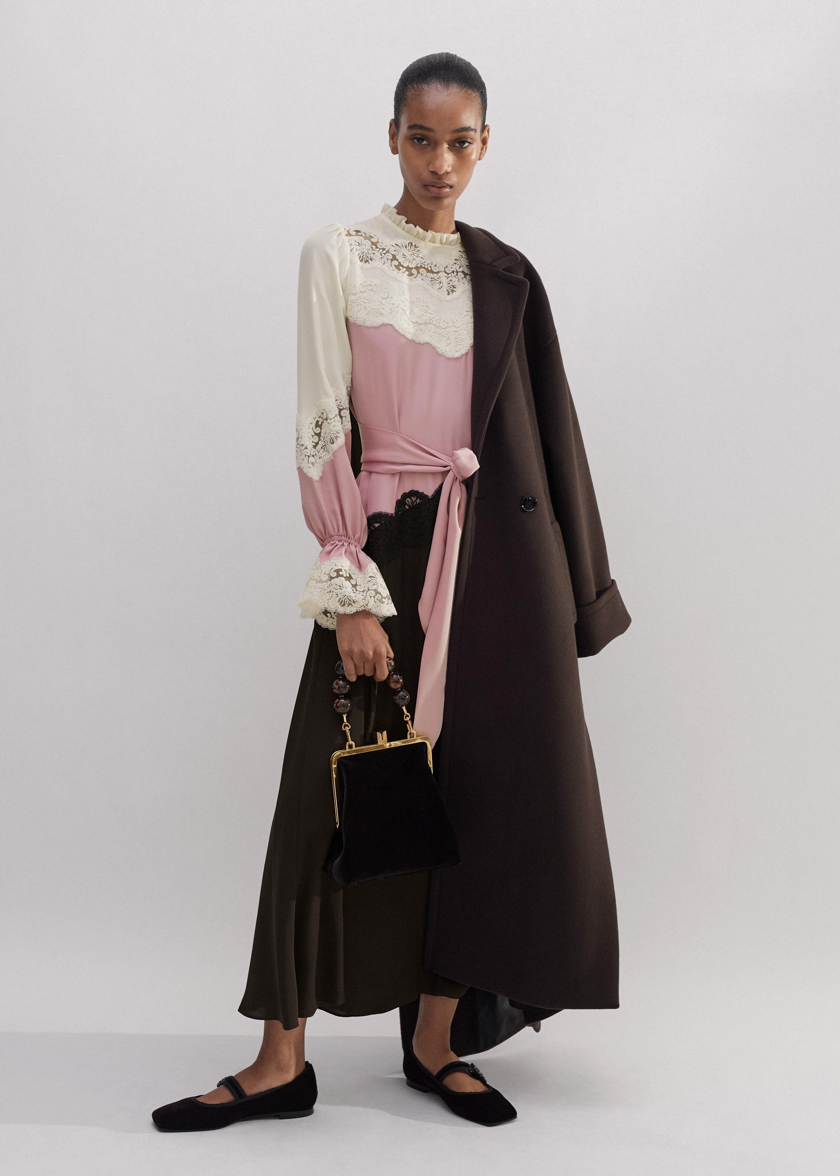 ME+EM Silk Color Block Lace Maxi Dress + Belt in Brown | Lyst