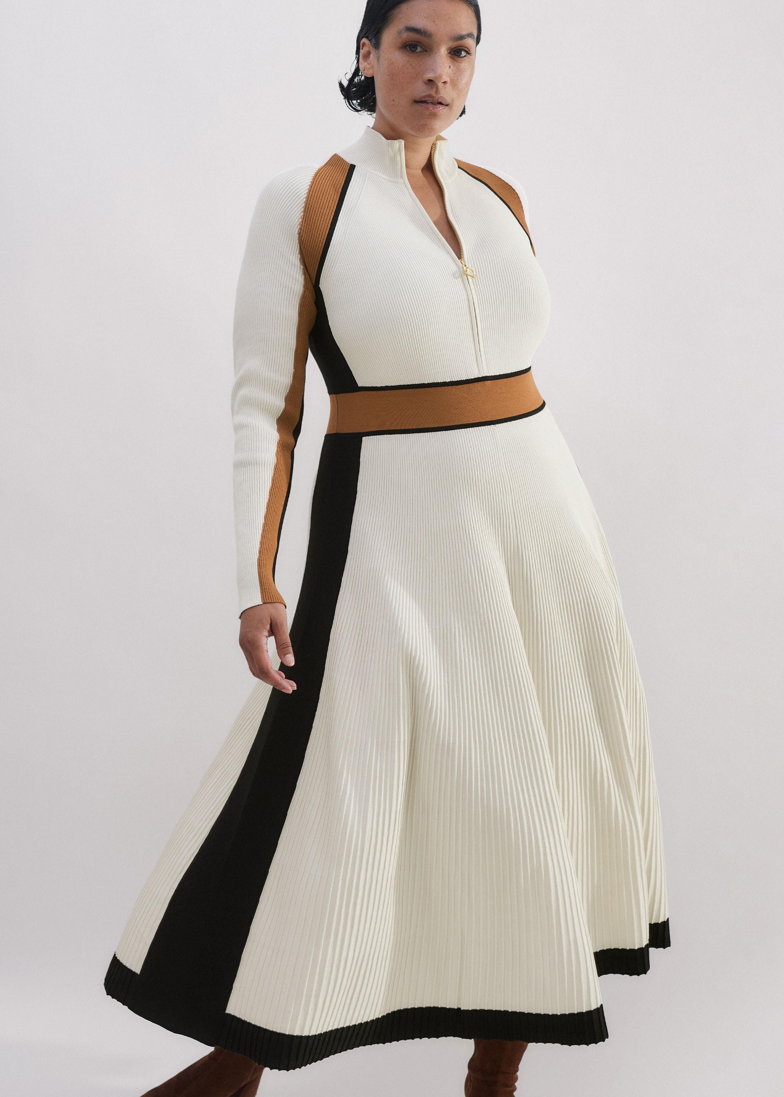 ME+EM Contrast Panel Fit Flare Maxi Dress in Natural | Lyst