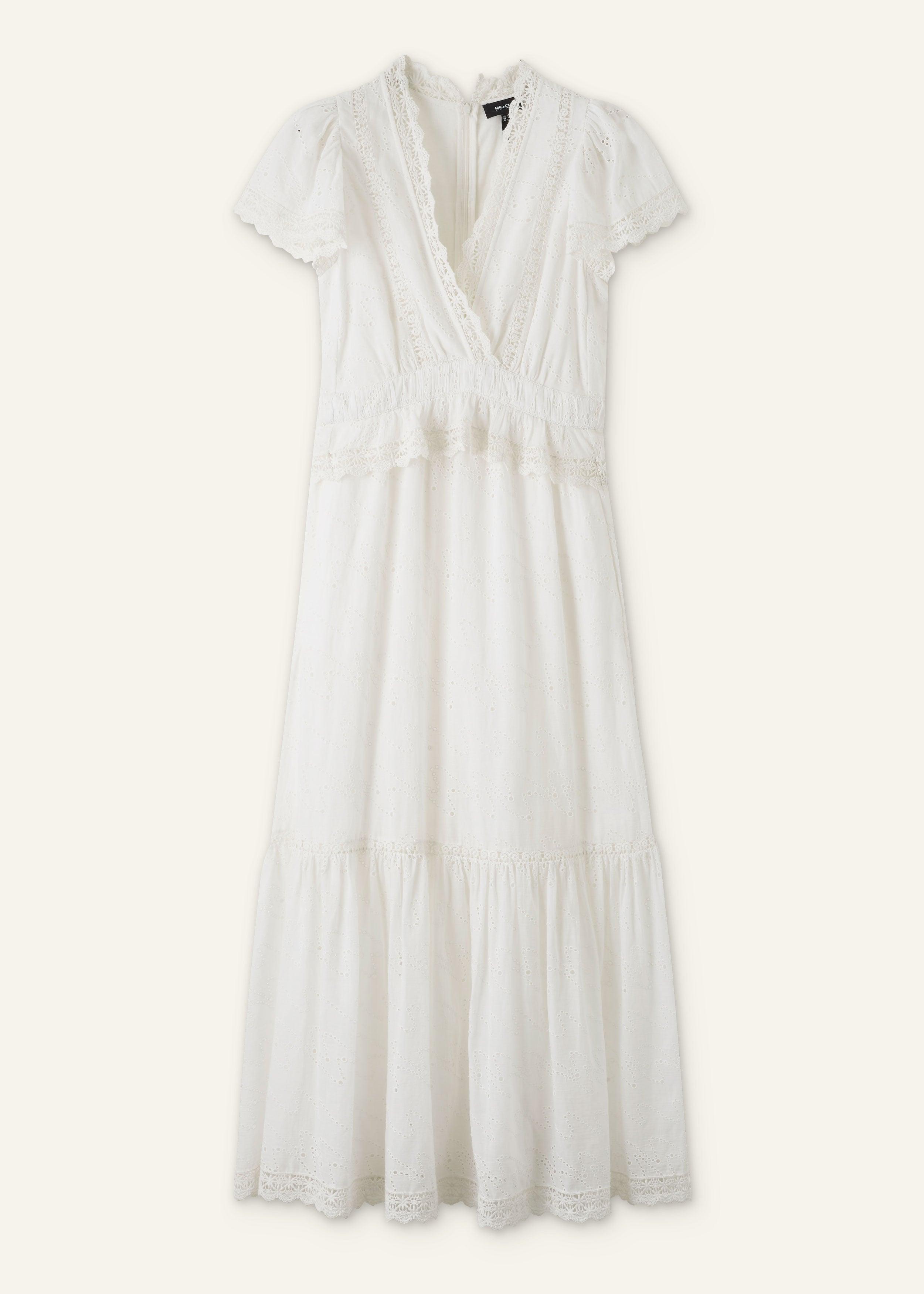 modern zig zag broderie maxi dress ME+EM Modern Zig Zag Broderie Maxi Dress in White