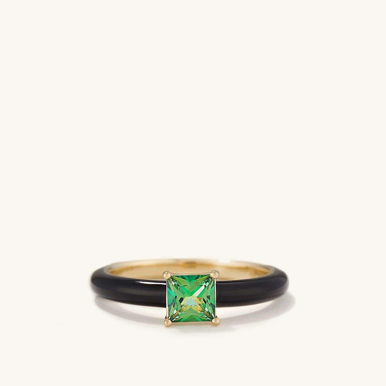 Vintage Green Topaz Trillion Diamond 14k Yellow Gold Modernist Ring - Ruby  Lane