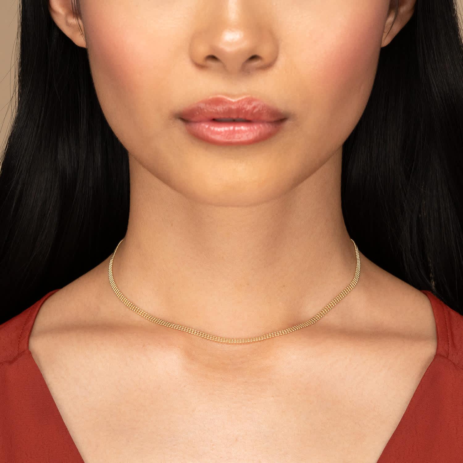 MEJURI Triple Beaded Chain Necklace in 