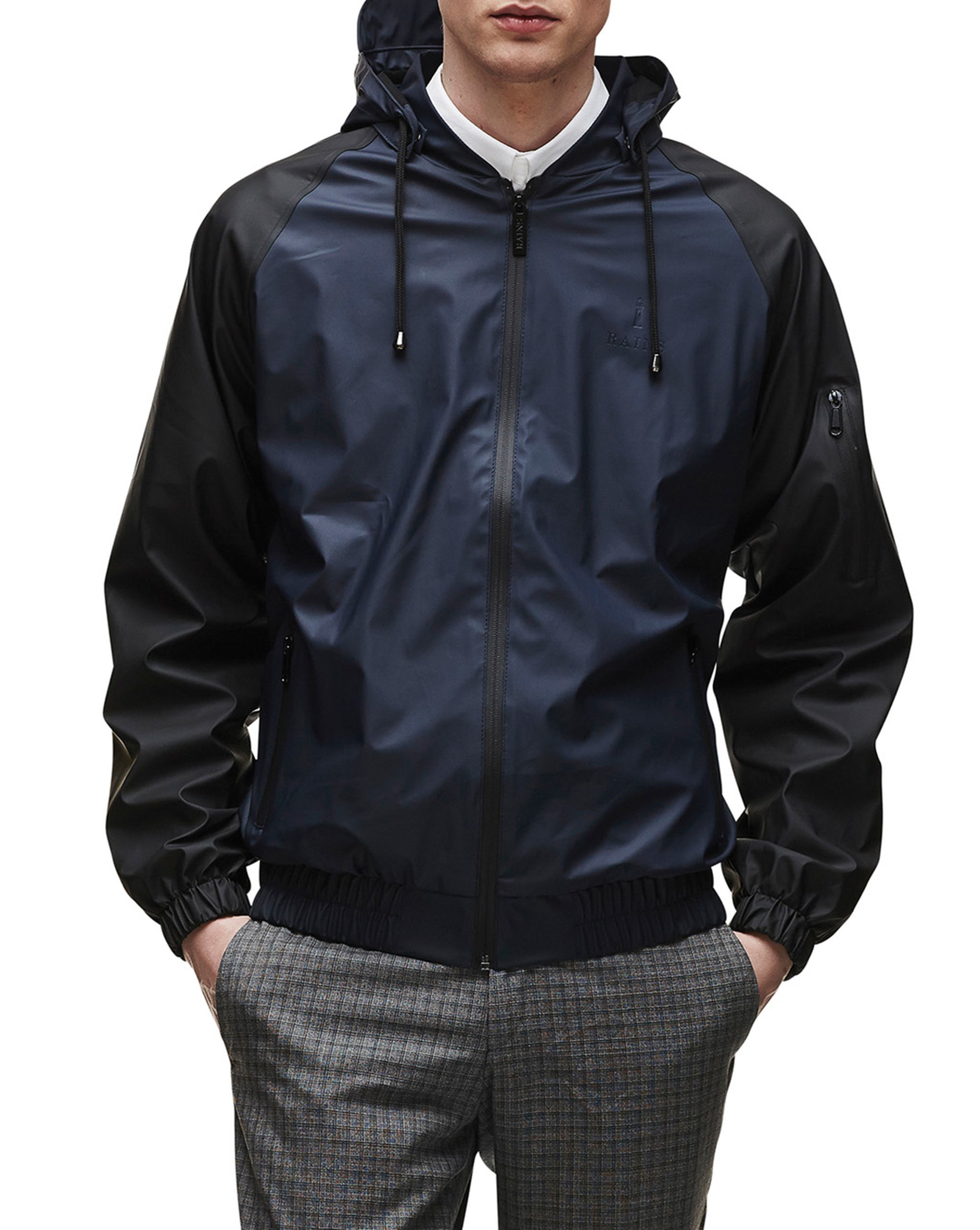 Rains Waterresistant Bomber Jacket With Navy Hood And Black Sleeves in Blue for Men Lyst