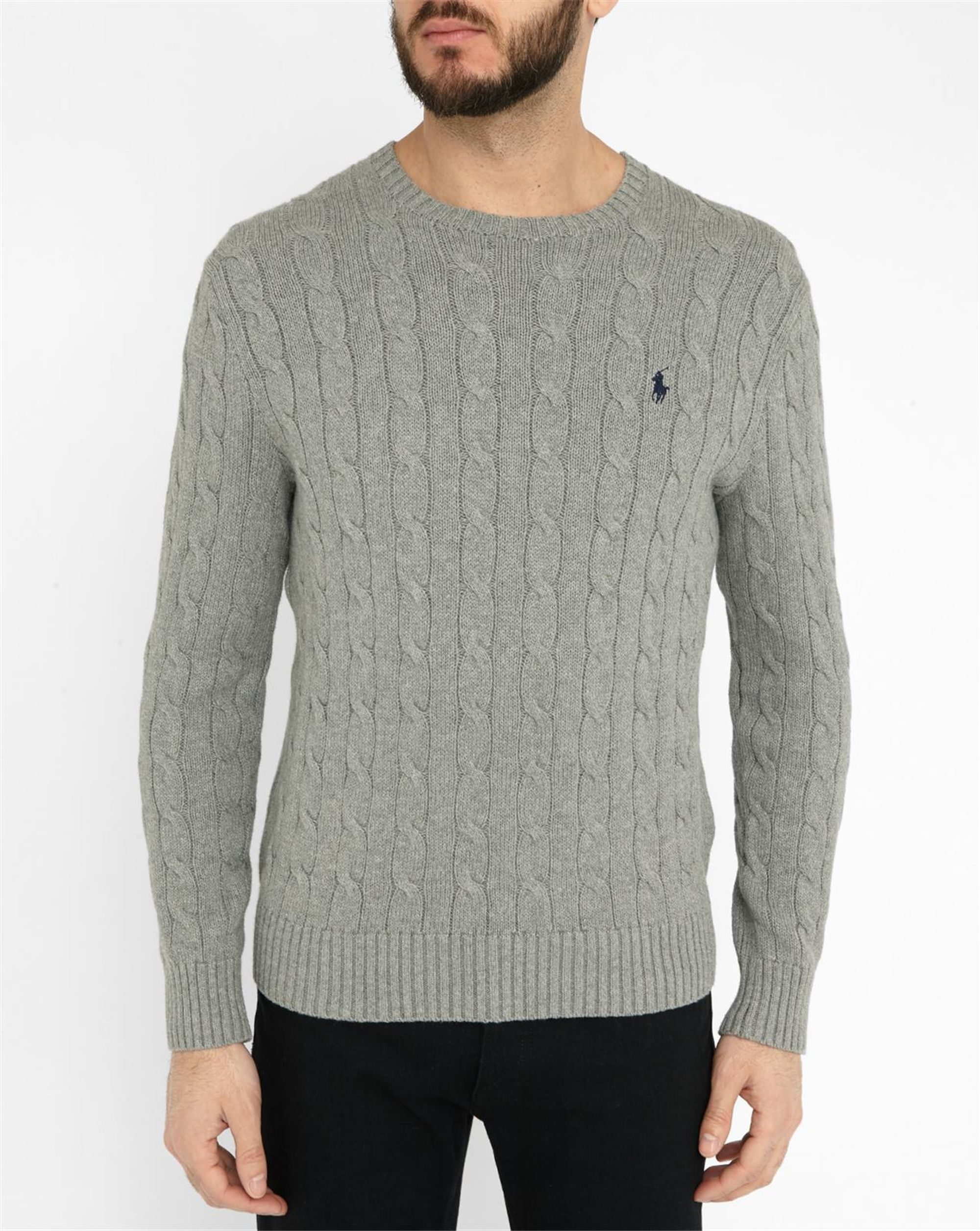 Polo ralph lauren Grey Cable-knit Cotton Round-neck Sweater in Gray for ...
