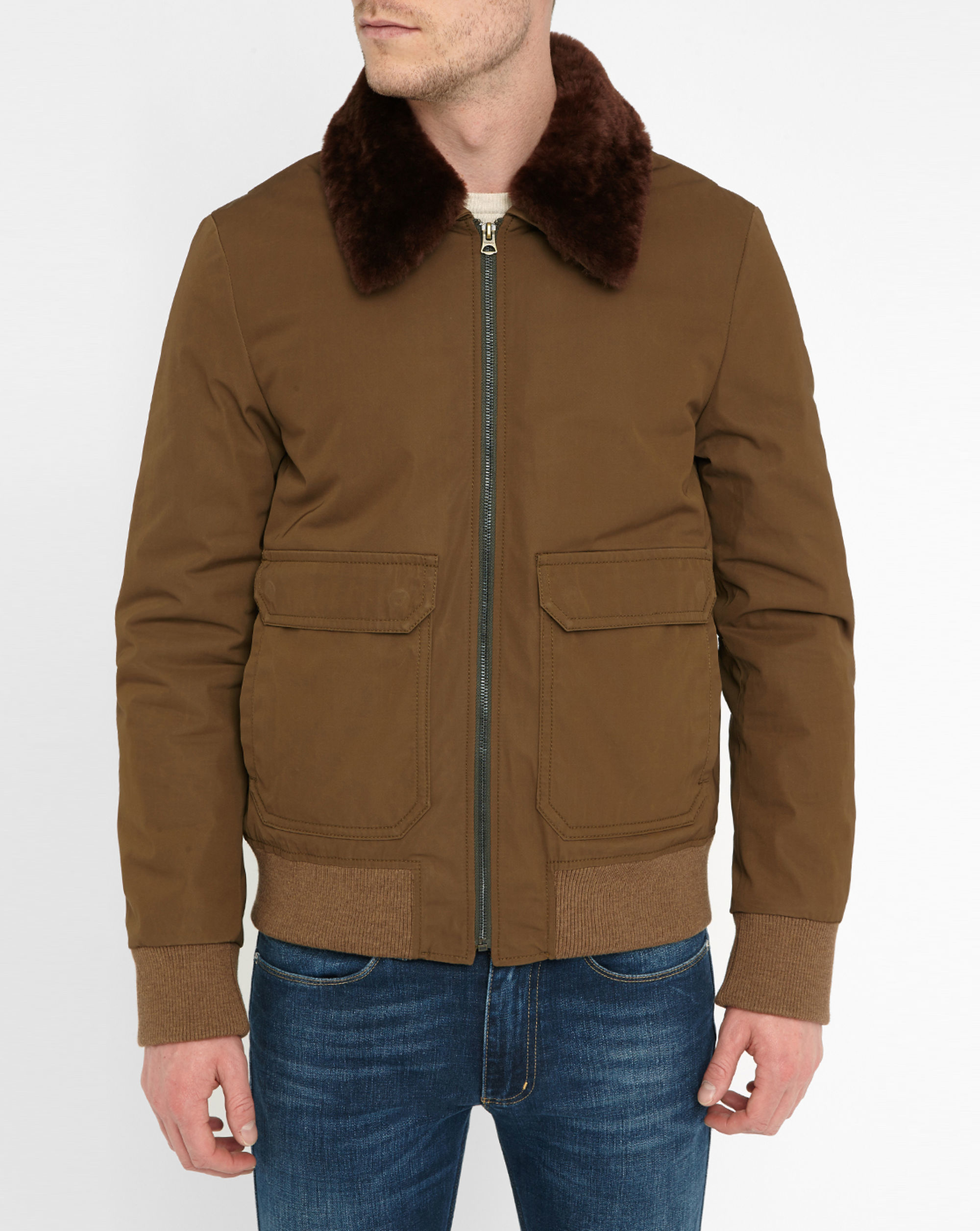 Acne Khaki Abel Twill Fur-collar Jacket in Natural for Men | Lyst