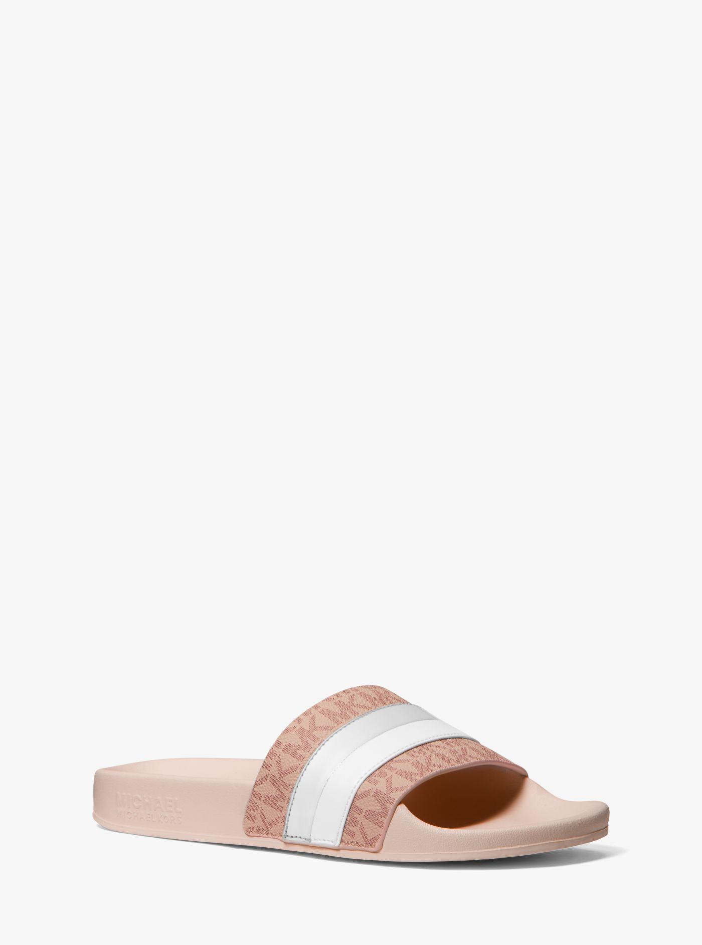 Michael Kors Brandy Metallic Striped Logo Slide Sandal in Pink Lyst