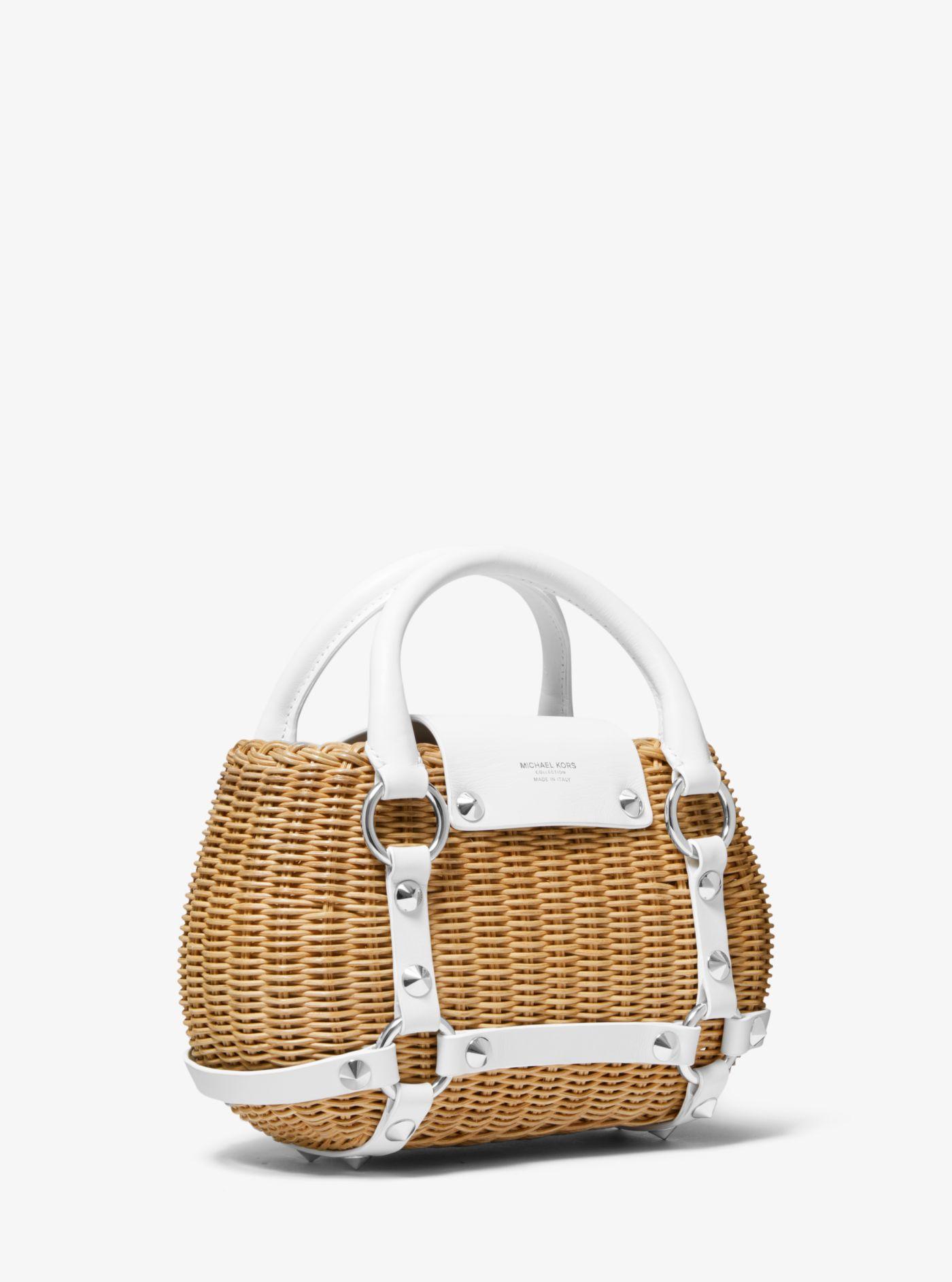 Michael Kors Bancroft Mini Rattan And Leather Basket Bag in White | Lyst