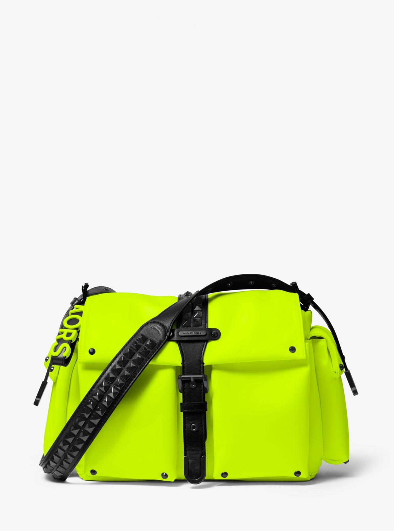 MICHAEL Michael Kors Olivia Large Studded Neon Satin Messenger Bag in  Yellow | Lyst