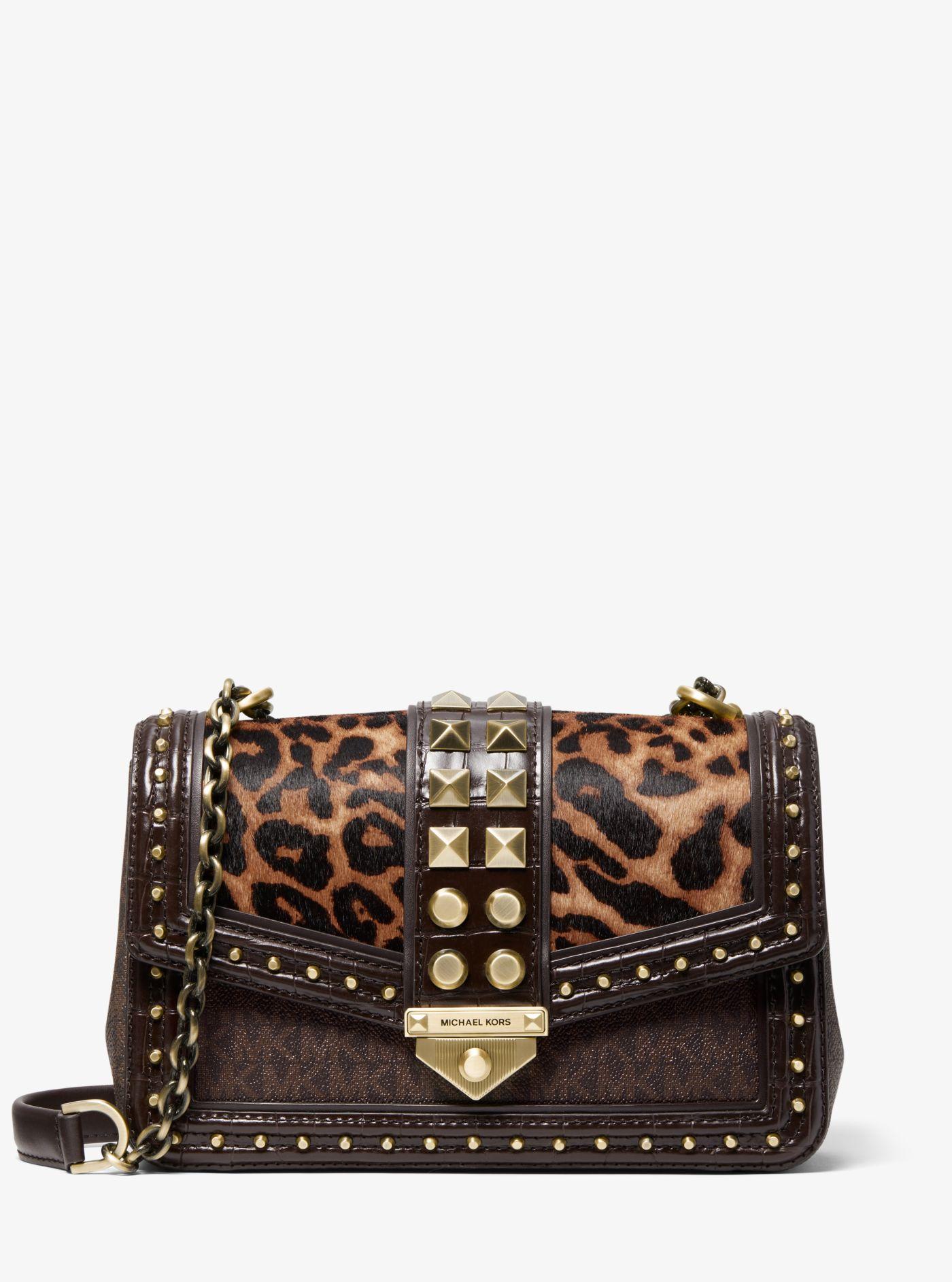 soho small studded leather and canvas shoulder bag