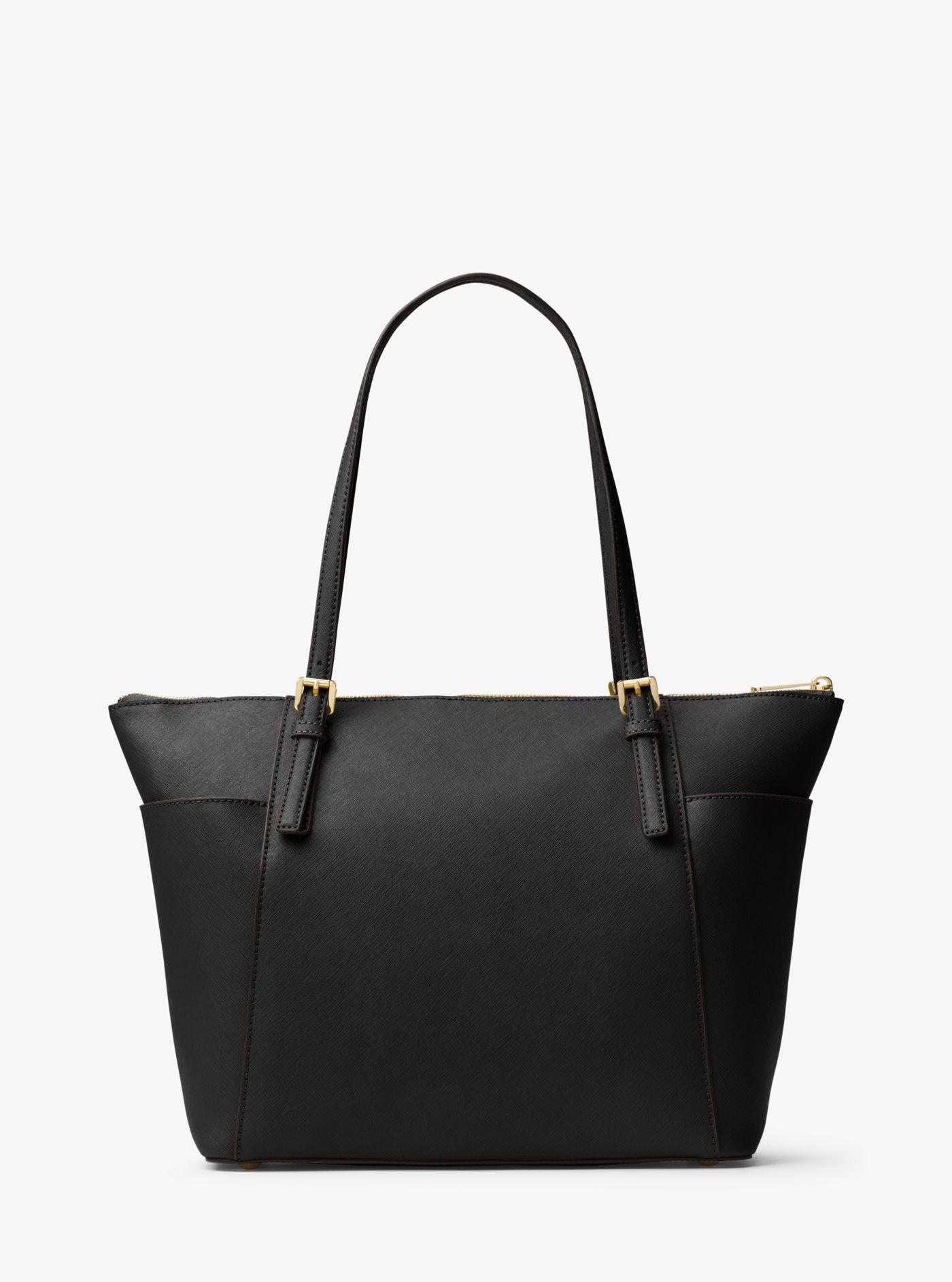 Michael Kors Jet Set Large Saffiano Leather Topzip Tote Bag in Black