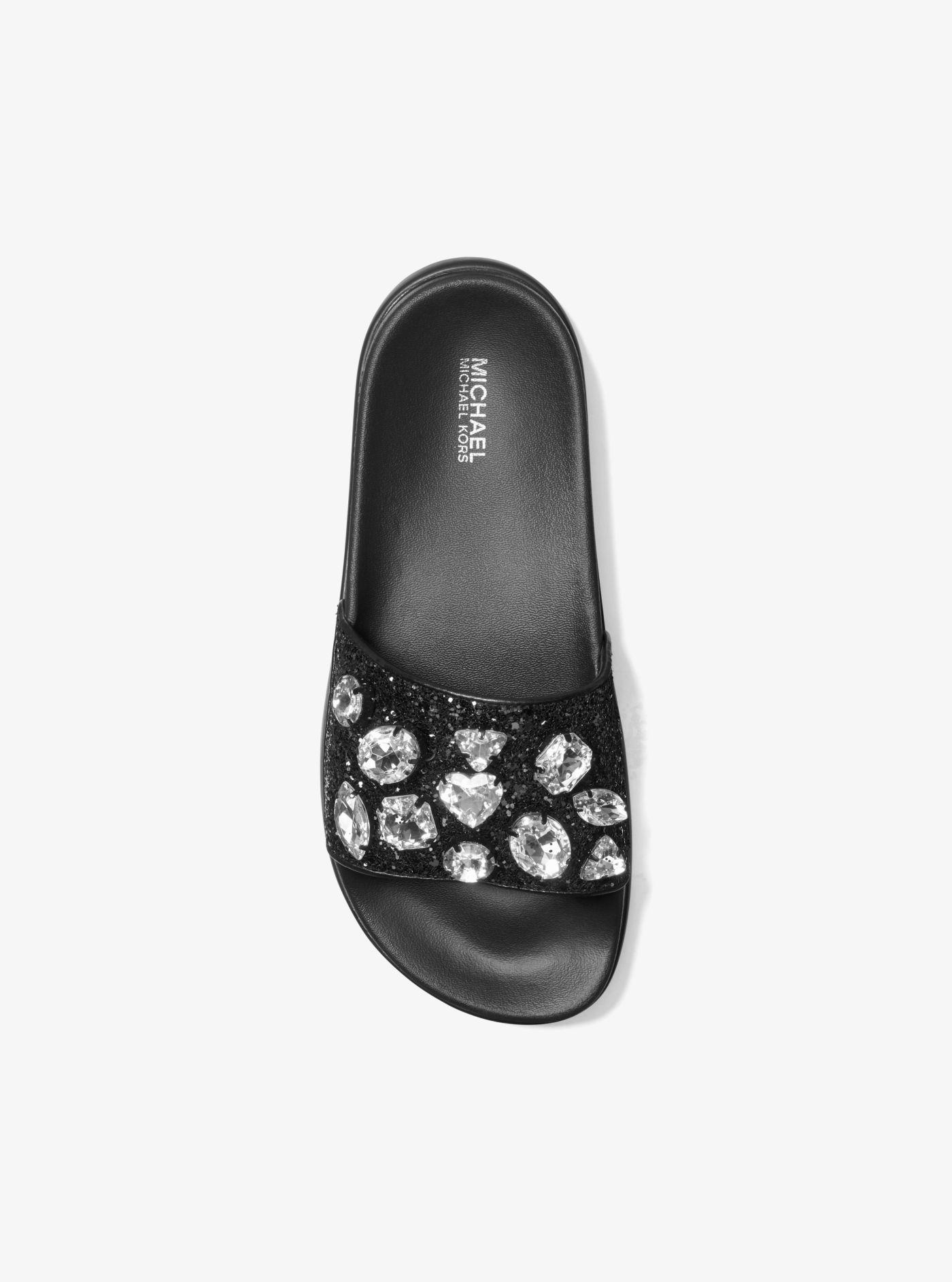 Michael Kors Tyra Jewel Embellished Glitter Slide Sandal in Black | Lyst
