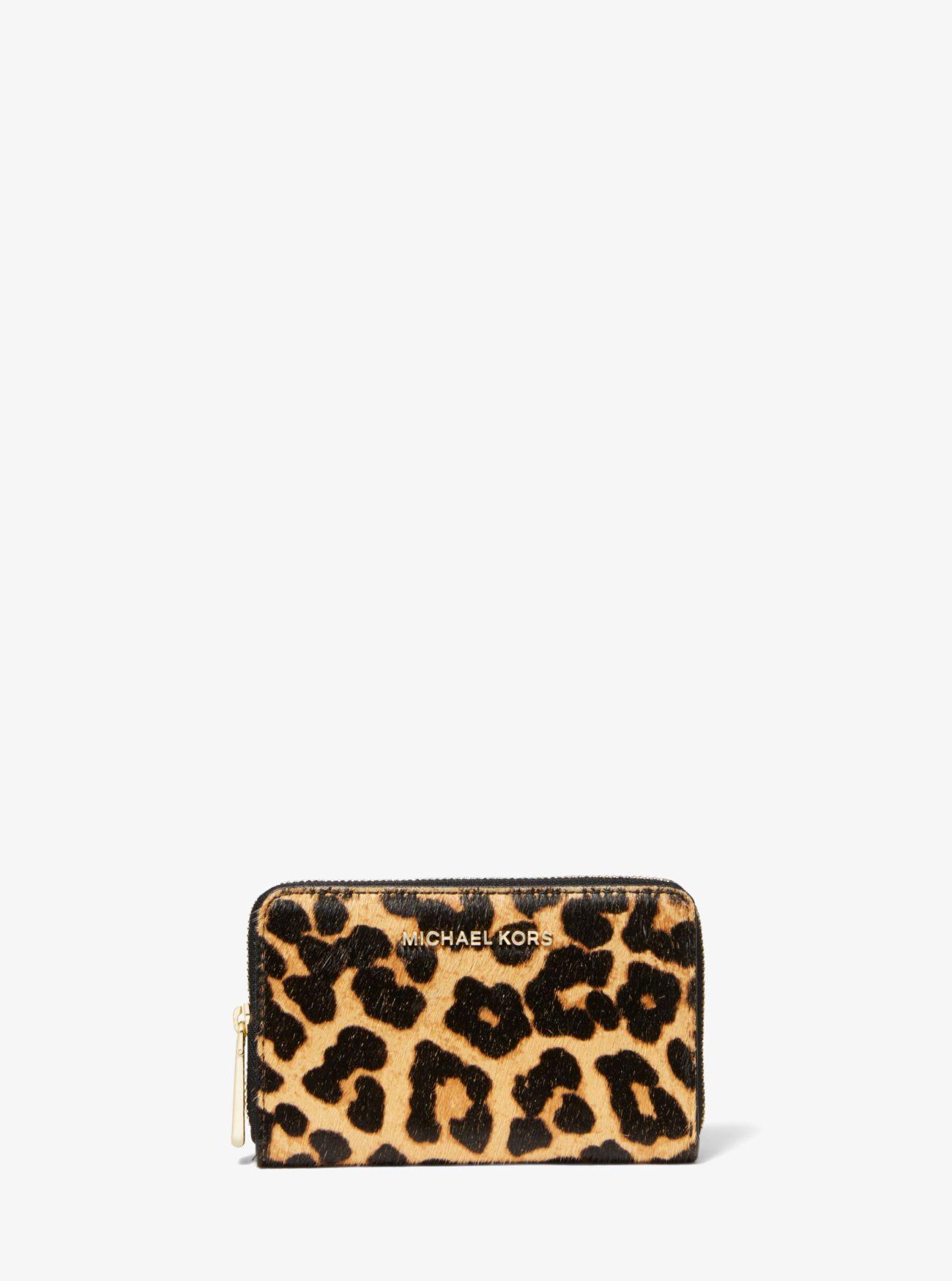 MICHAEL Michael Kors Small Leopard-print Calf Hair Wallet in Brown | Lyst