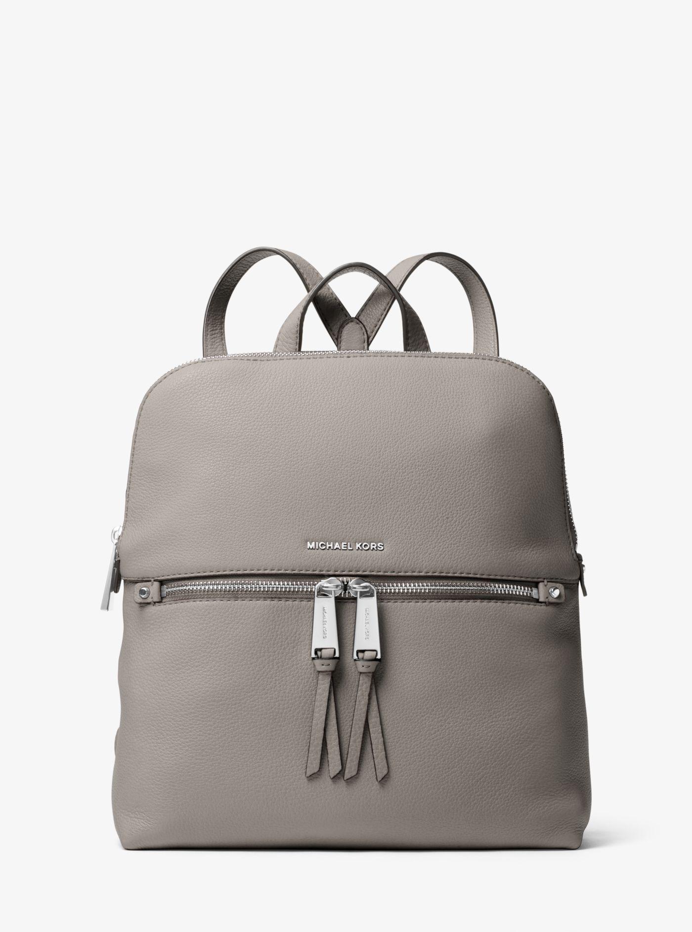 Michael Kors Rhea Medium Slim Leather Backpack in Gray | Lyst