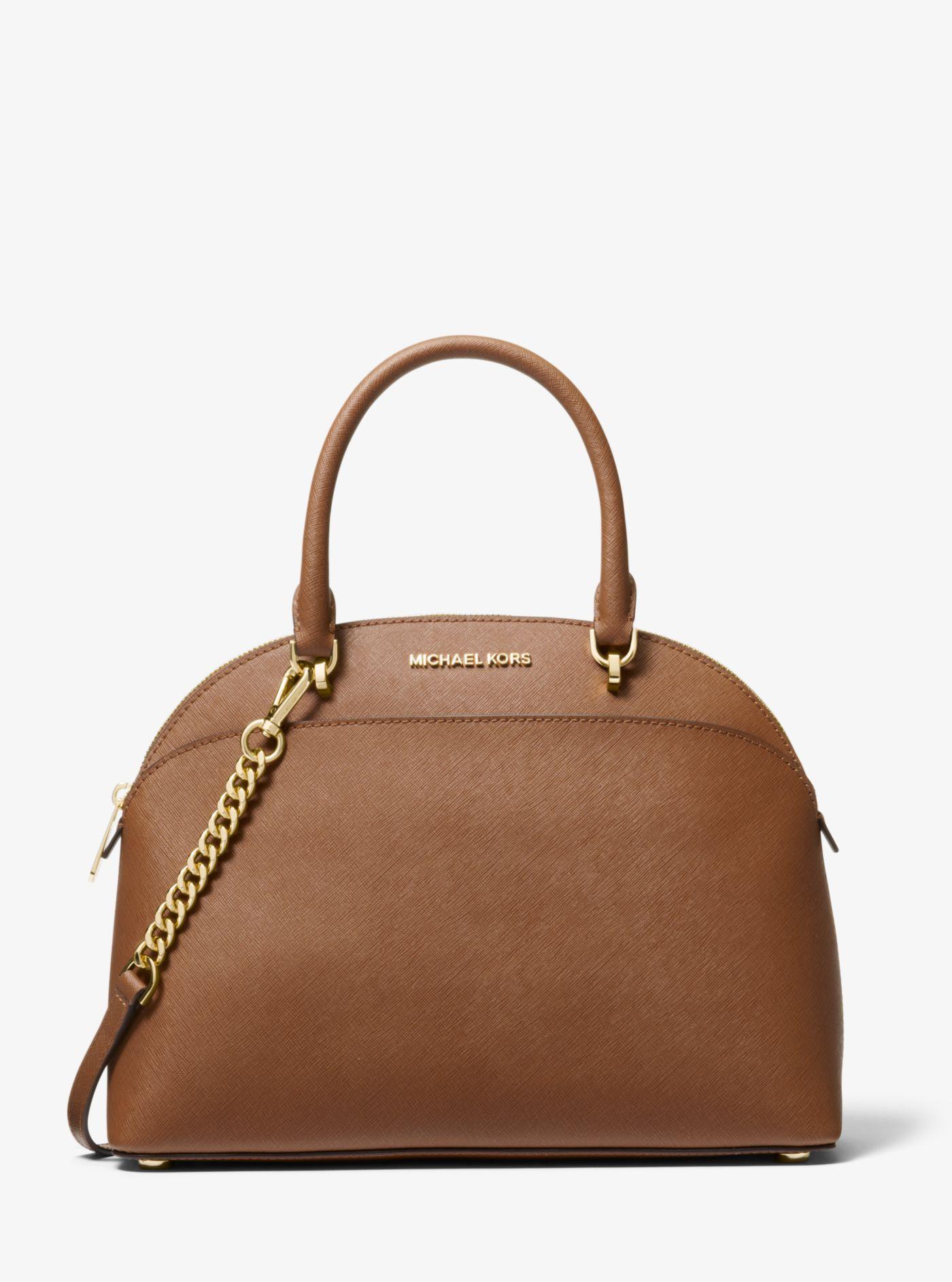 Michael Kors Emmy Large Saffiano Leather Dome Satchel in Brown | Lyst