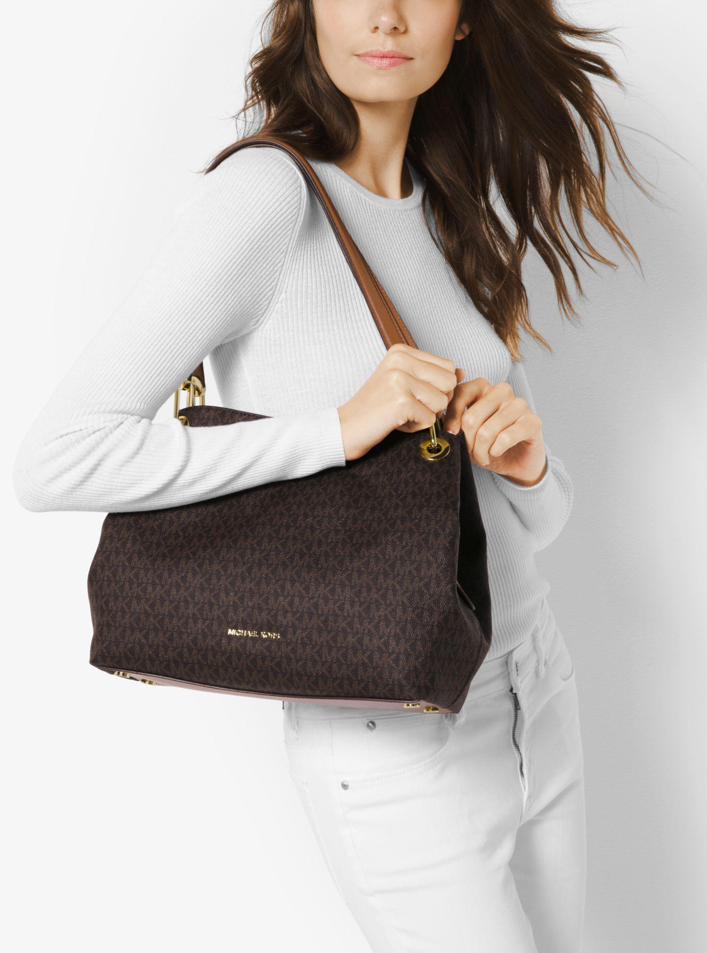 Michael Kors Raven Logo Shoulder Bag in Brown | Lyst