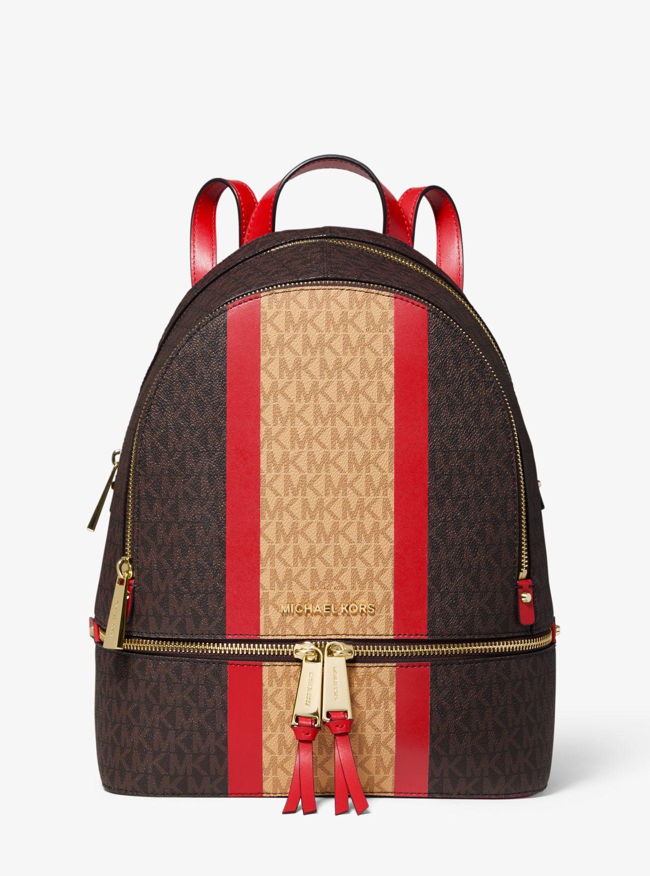 Mochila Rhea Mediana De Piel A Rayas Con Logotipo Michael Kors de Cuero de  color Rojo | Lyst