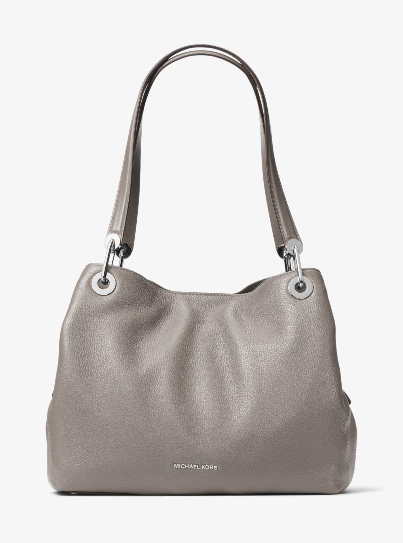 Michael Kors Leather Raven Large Shoulder Tote Pearl Grey in Gray ...