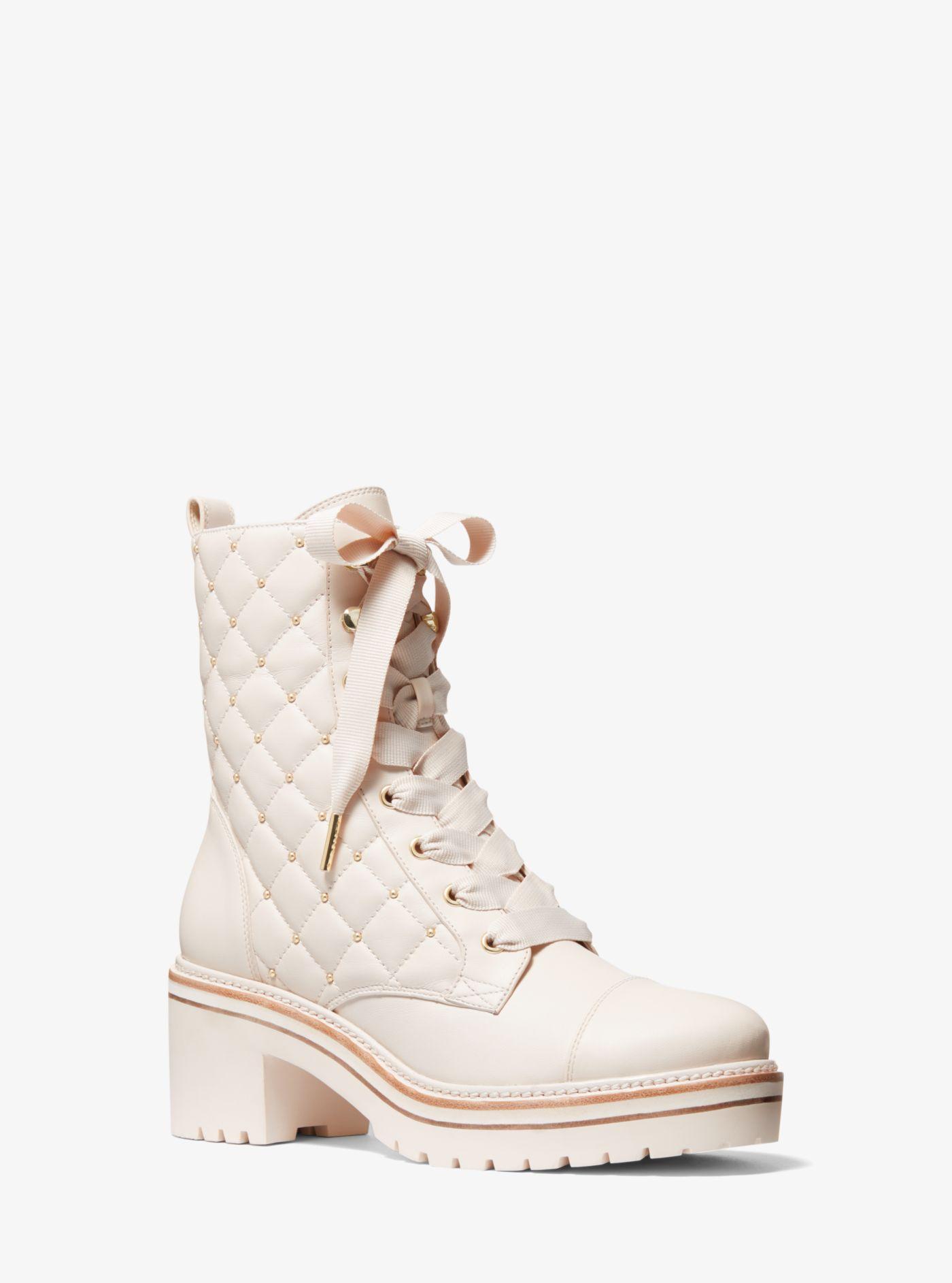 Michael Kors Tilda Quilted Leather Combat Boot in Natural | Lyst
