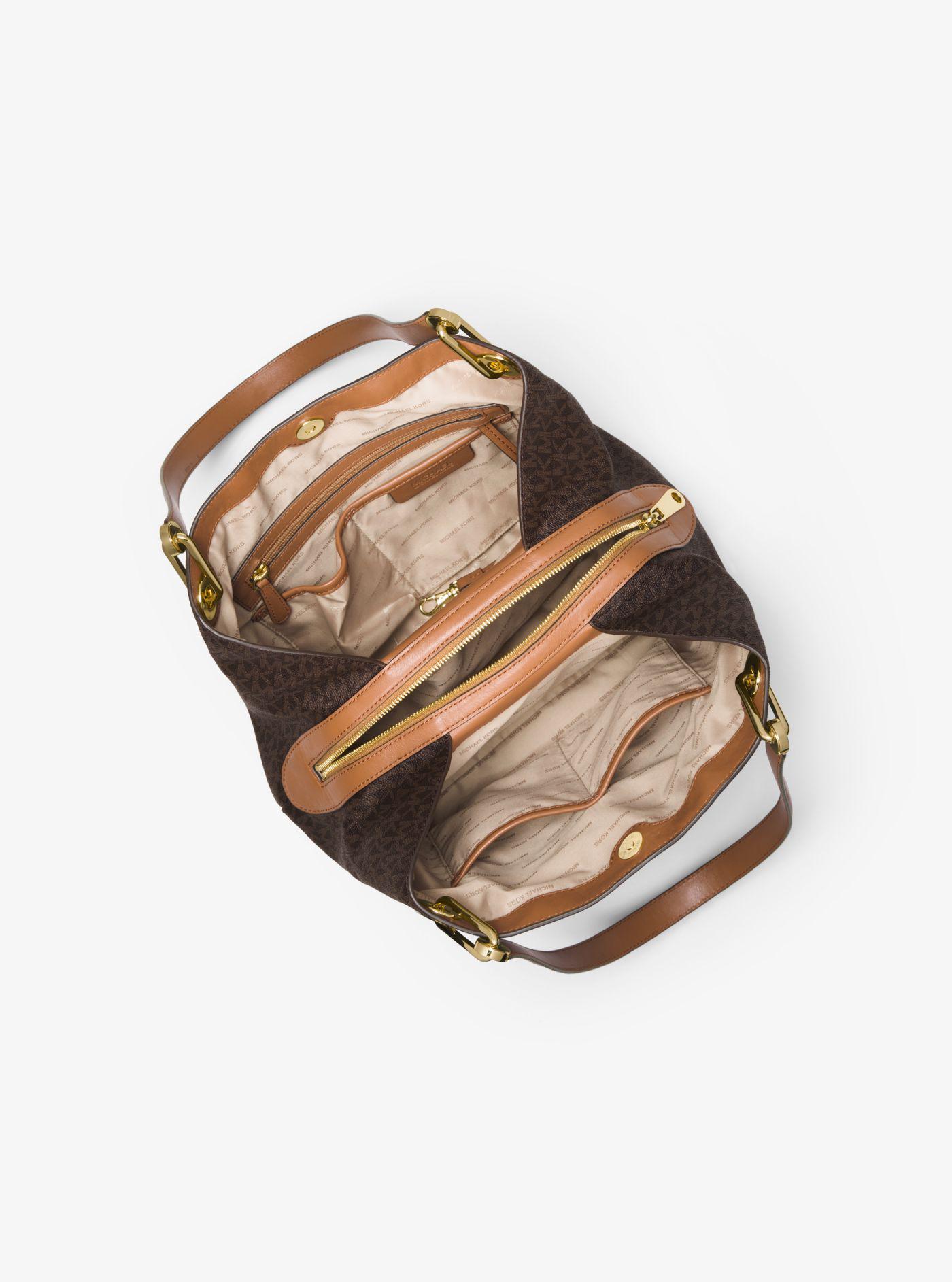 Michael Kors Raven Logo Shoulder Bag in Brown | Lyst