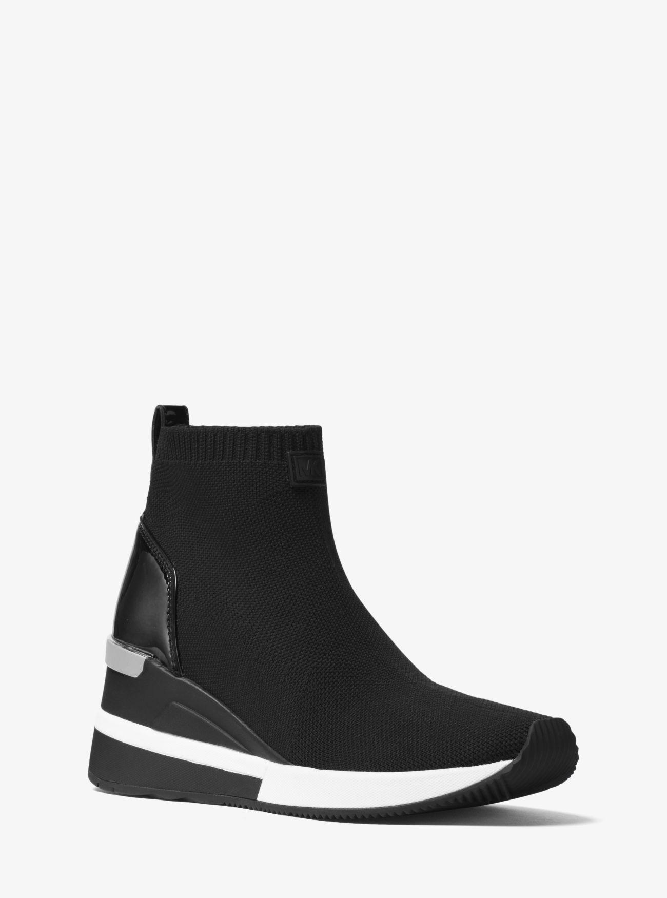 MICHAEL Michael Kors Leather Skyler Stretch-knit Sock Sneaker in Black ...