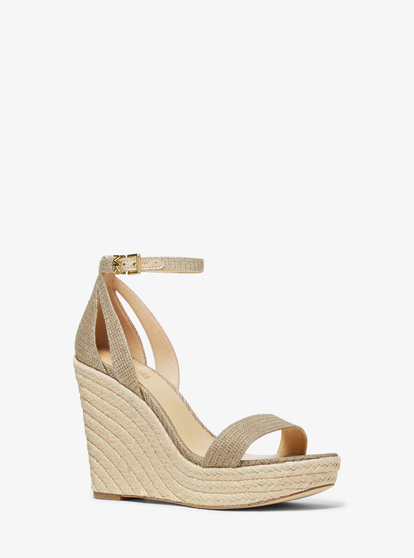 Michael Kors Kimberly Glitter Chain-mesh Wedge Sandal in Metallic | Lyst
