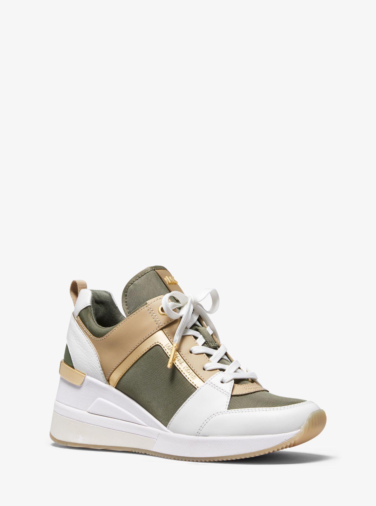 Michael Kors Georgie Canvas And Leather Trainer in Green | Lyst