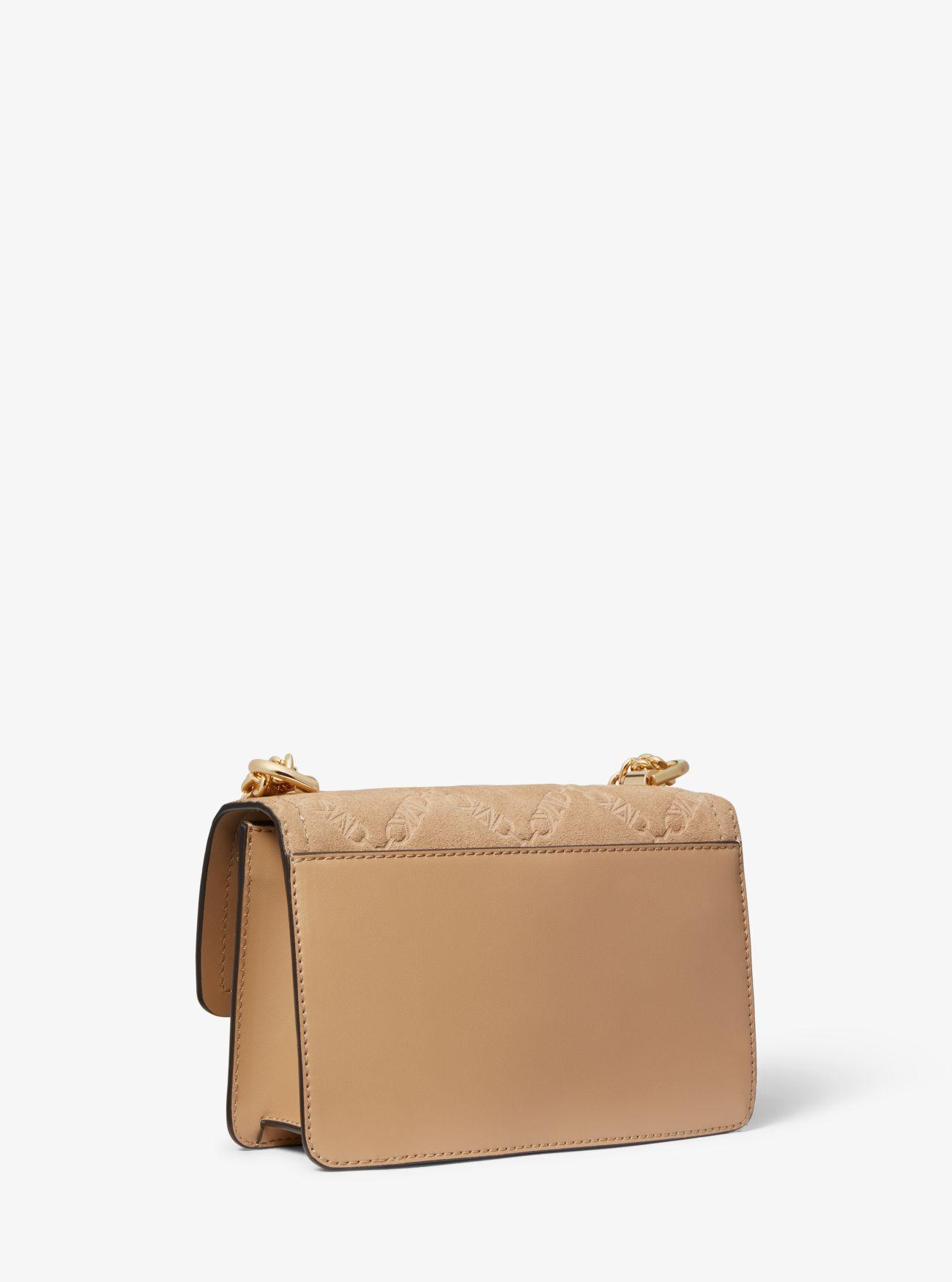 Heather Extra-Small Empire Logo Embossed Suede Crossbody Bag