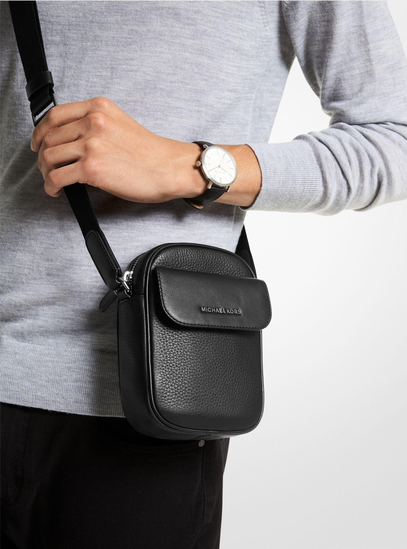 Michael Kors Hudson Pebbled Leather Smartphone Crossbody Bag in Black for  Men | Lyst