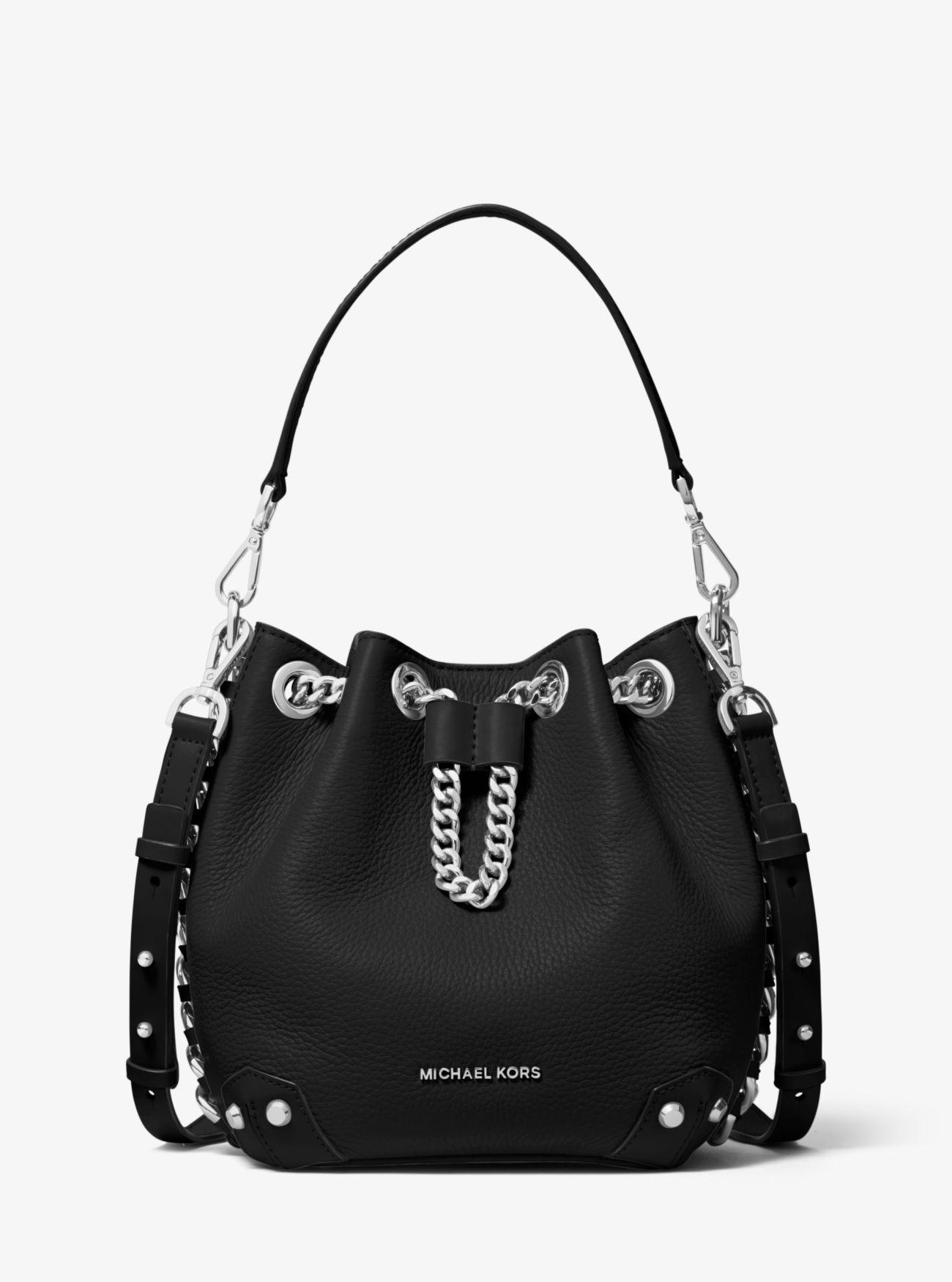 MICHAEL Michael Kors Leather Alanis Small Bucket Bag in Black/Silver (Black)  - Lyst