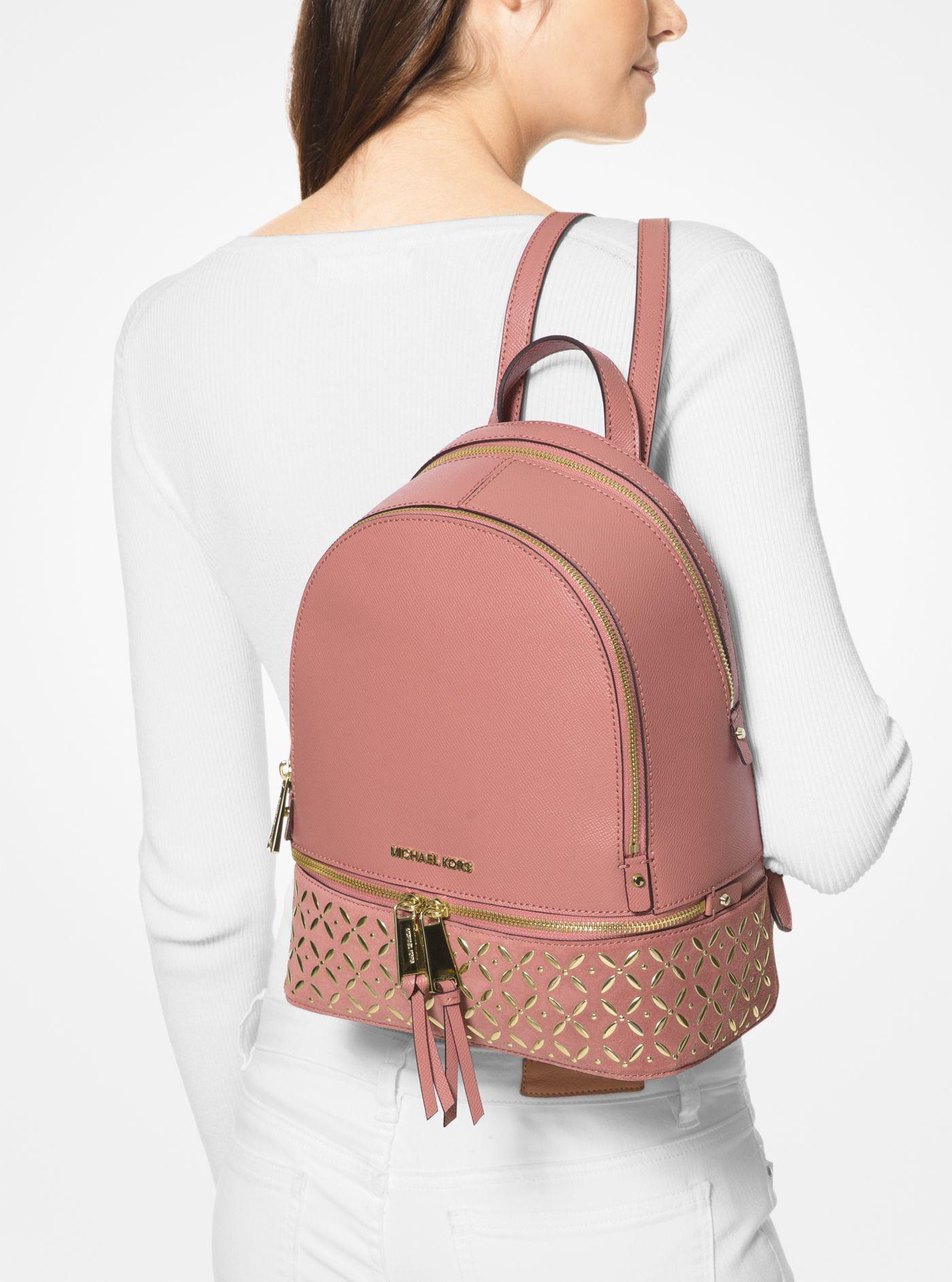 Michael Kors Rhea Medium Embellished Leather Backpack in Rose (Pink) - Lyst