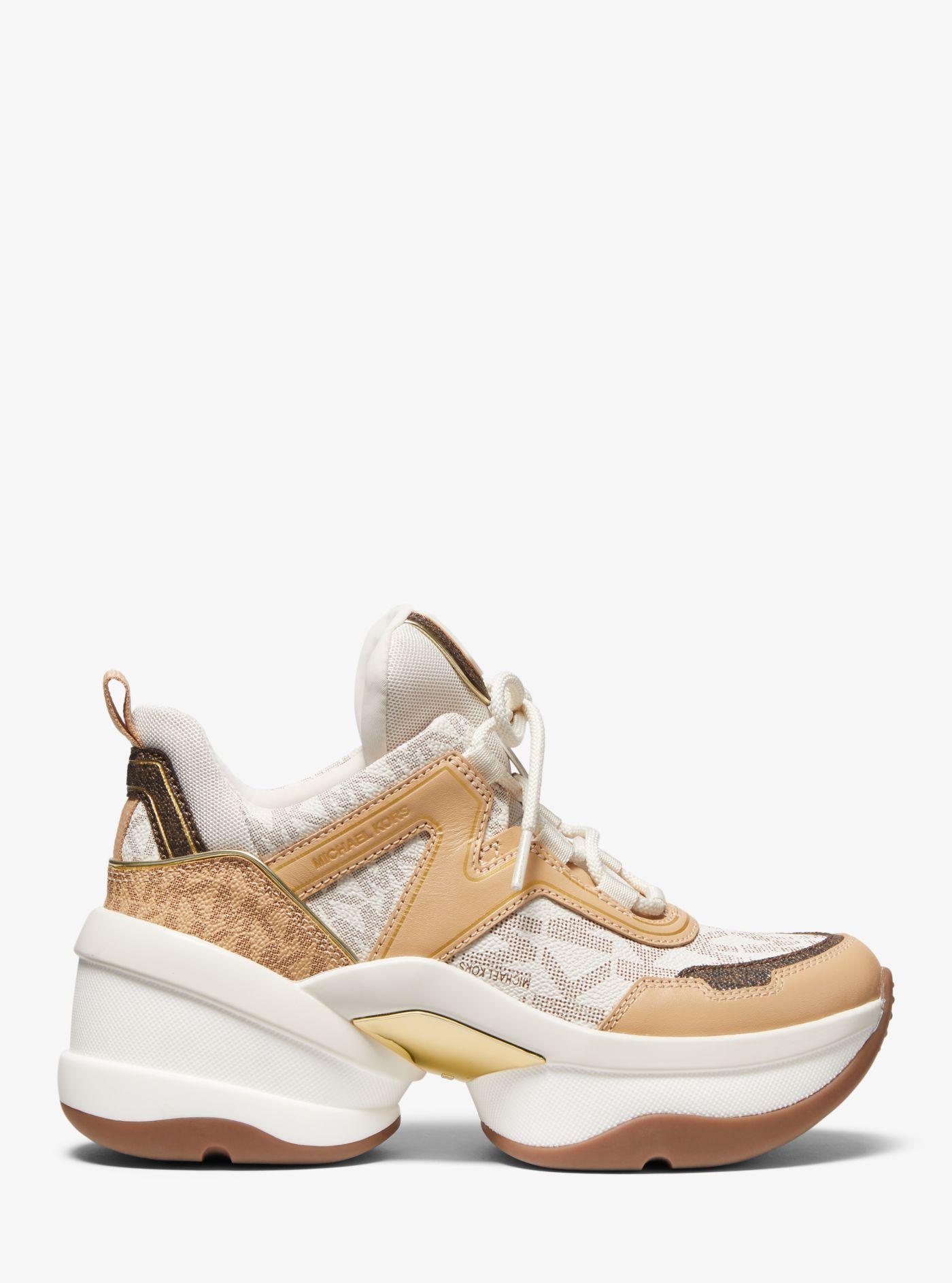Michael Kors Olympia Logo And Leather Trainer in Vanilla (Natural) | Lyst