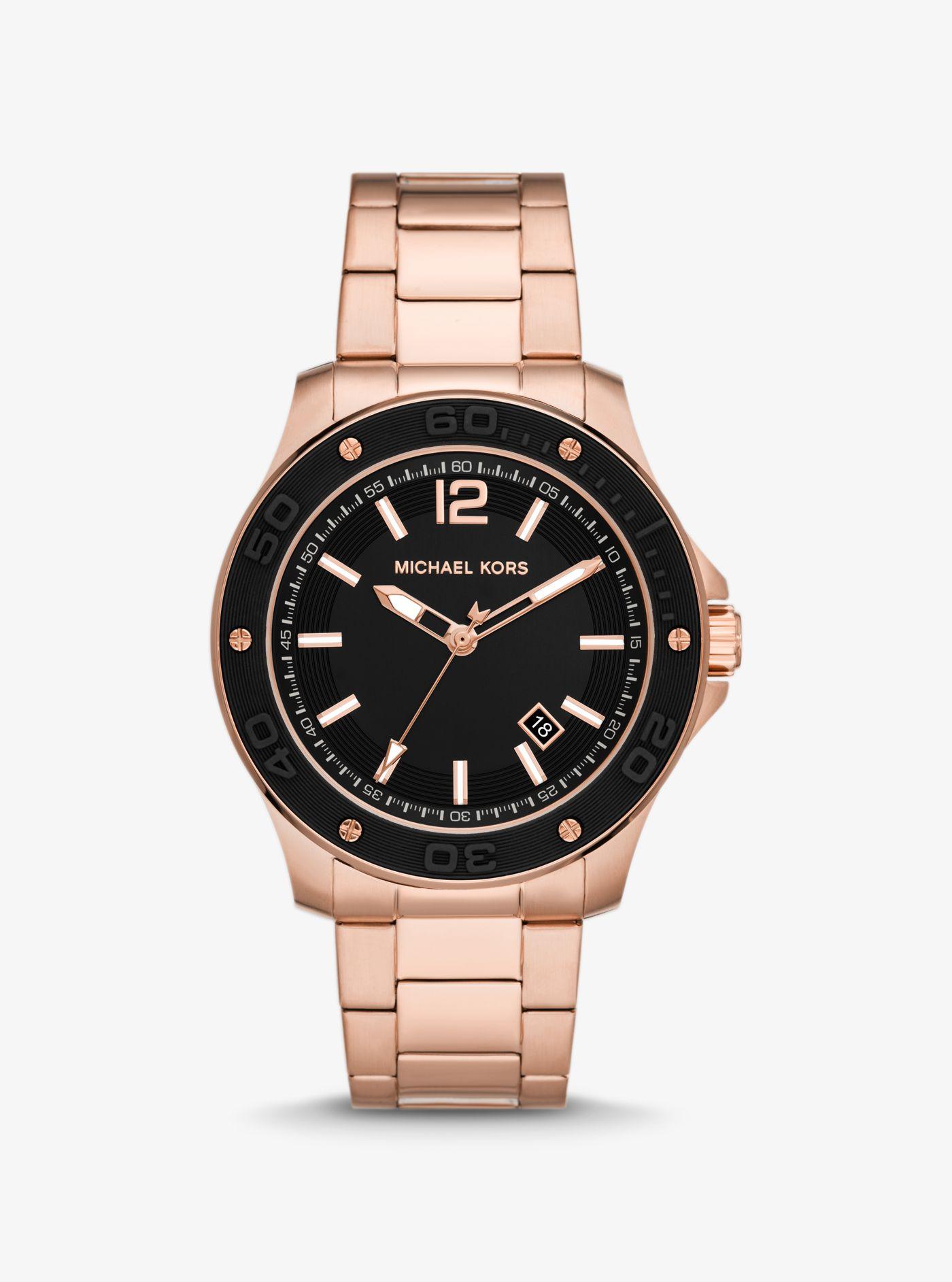 Michael Kors Oversized Nolan Rose Gold-tone Watch in Black for Men | Lyst
