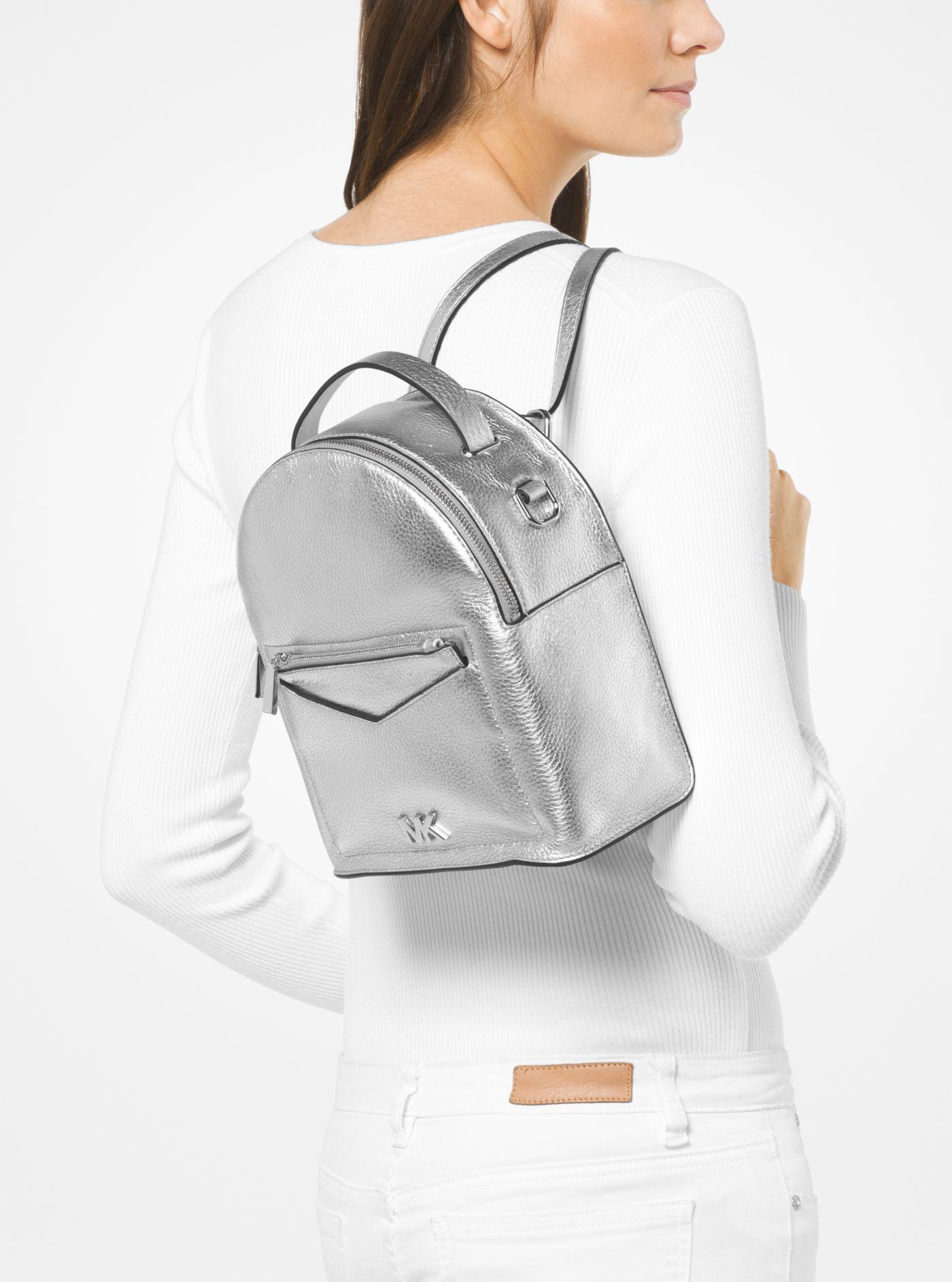 jessa small metallic pebbled leather convertible backpack