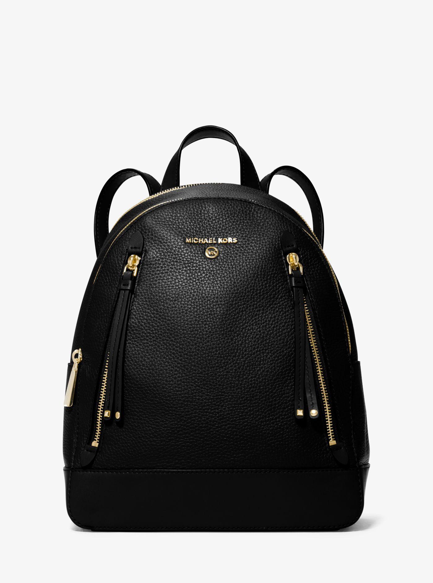 Michael Kors Brooklyn Medium Pebbled Leather Backpack in Black | Lyst ...