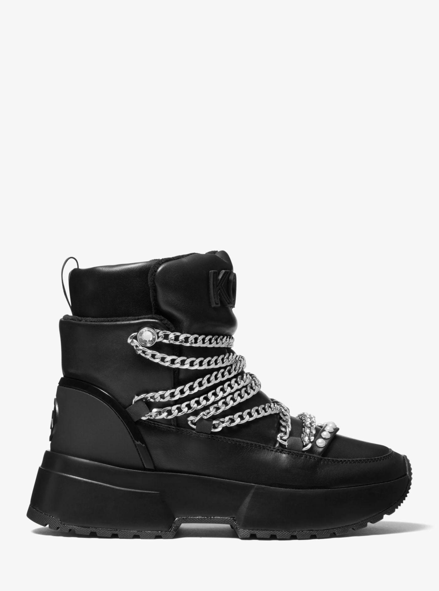 michael michael kors cassia metallic nylon and leather boot