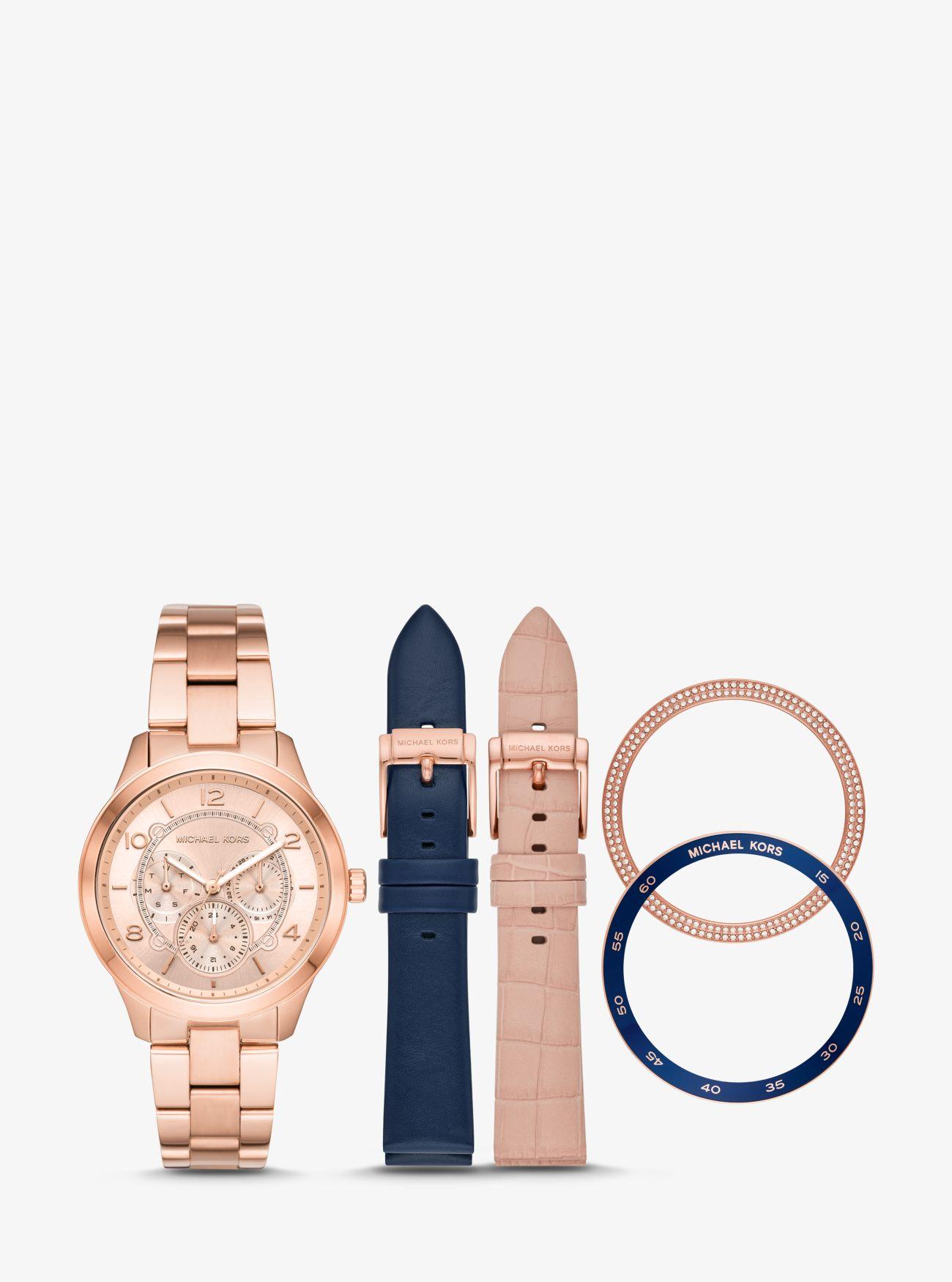 Bot mentalitet Gå op Michael Kors Runway Rose Gold-tone And Leather Interchangeable Watch Set -  Lyst