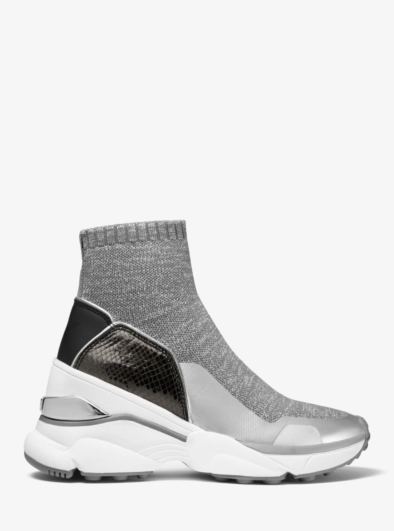 mickey stretch knit and leather sock sneaker