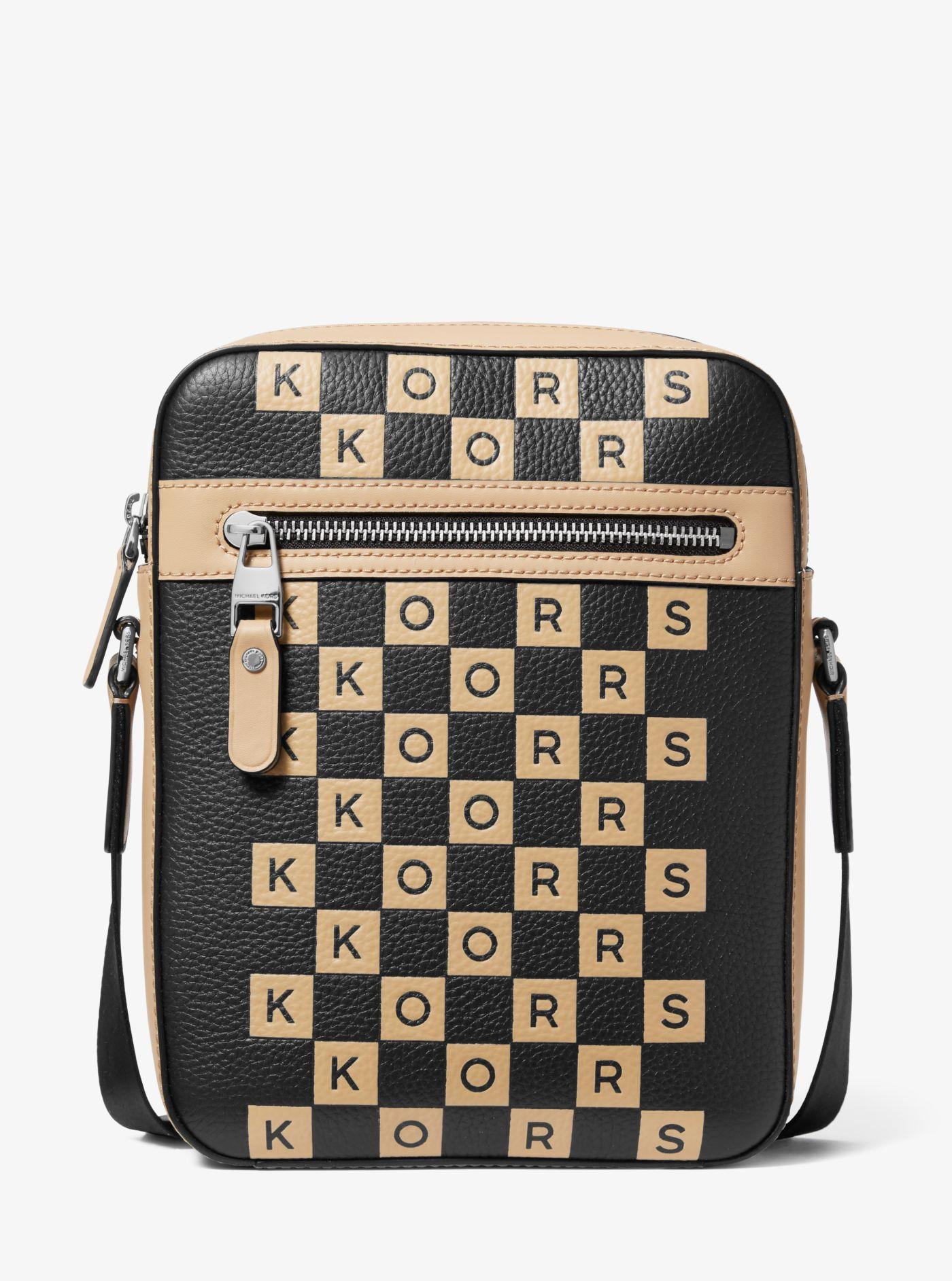 Michael Kors Hudson Checkerboard Logo Pebbled Leather Flight Bag
