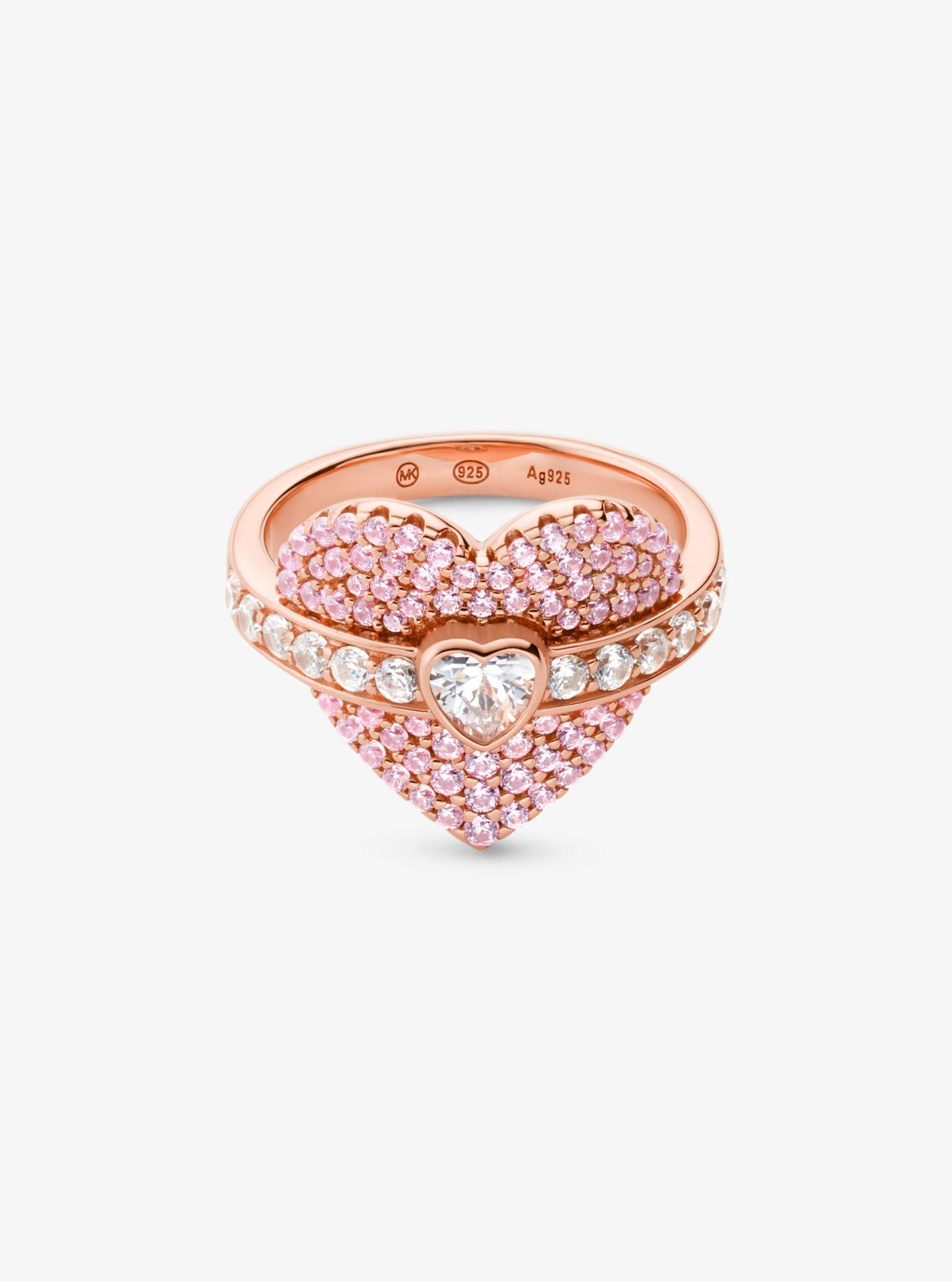 Michael Kors 14k Rose-gold Plated Sterling Silver Pavé Heart Ring in Pink |  Lyst