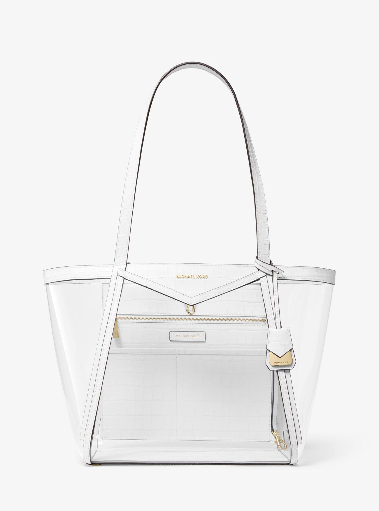 MICHAEL Michael Kors Whitney Large Clear And Leather Tote Bag in White - Lyst