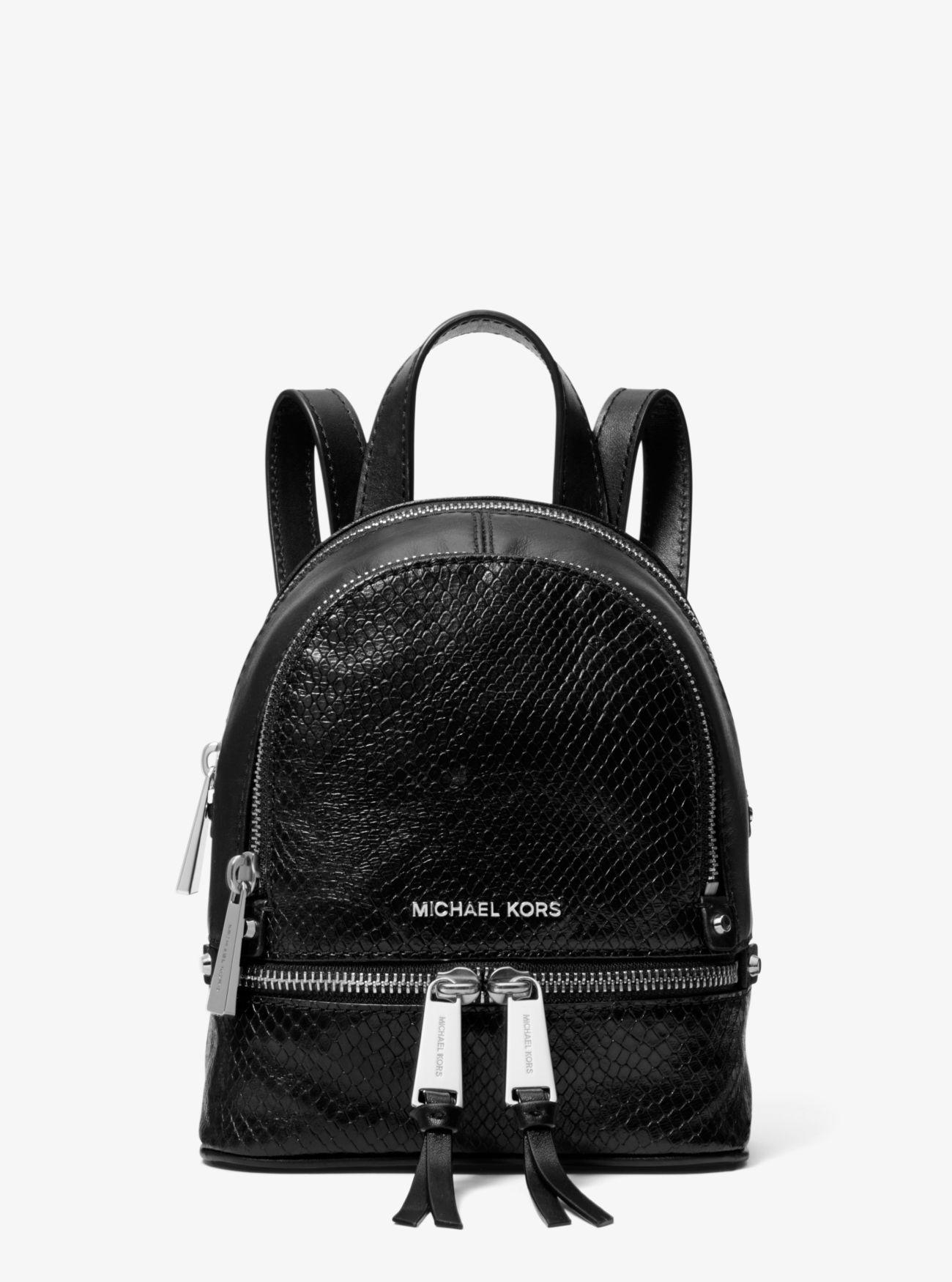 Michael Kors Rhea Mini Python-embossed Leather Backpack in Black | Lyst