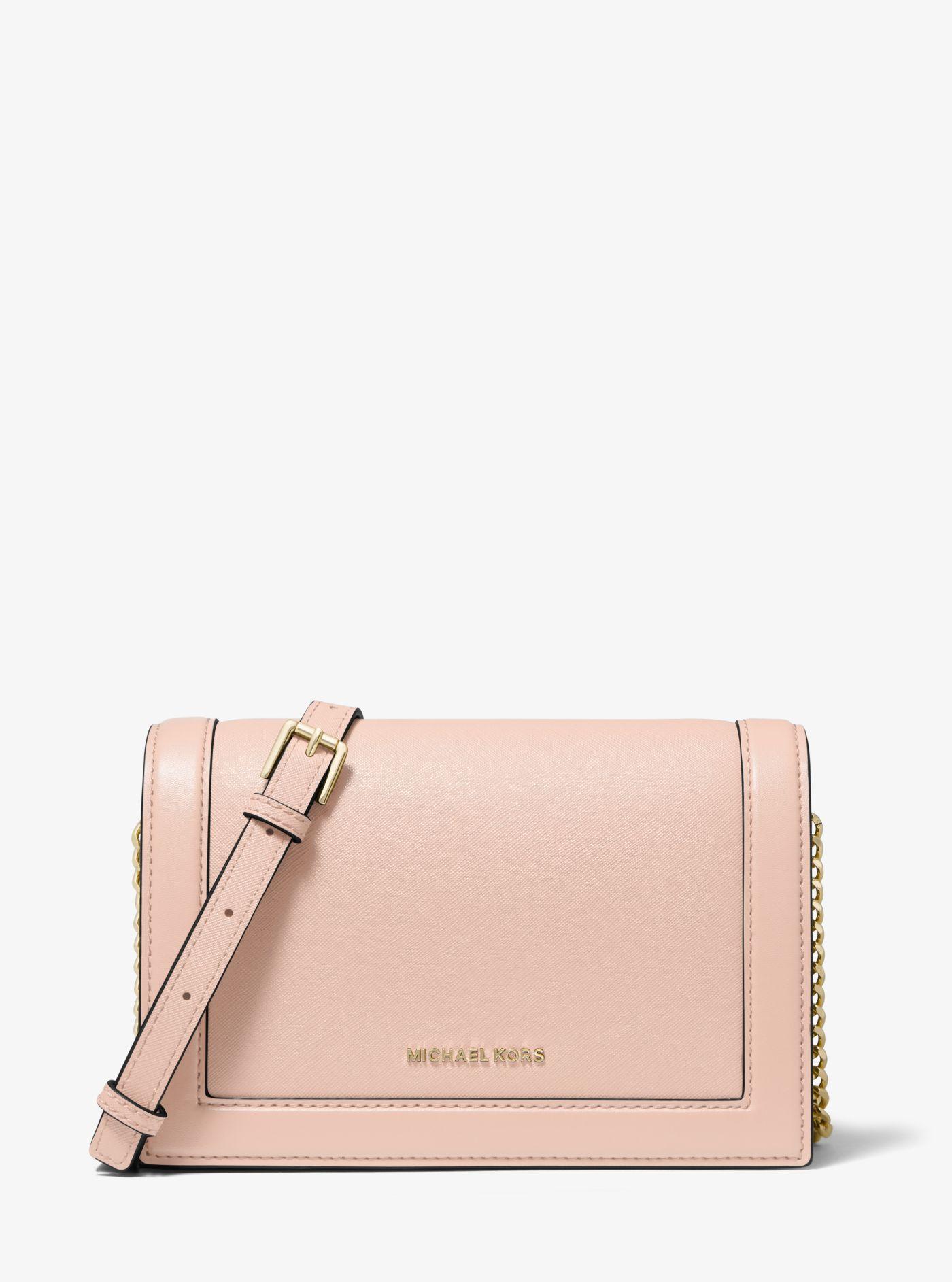 Michael Kors Jet Set Large Saffiano Leather Crossbody Bag in Pink | Lyst