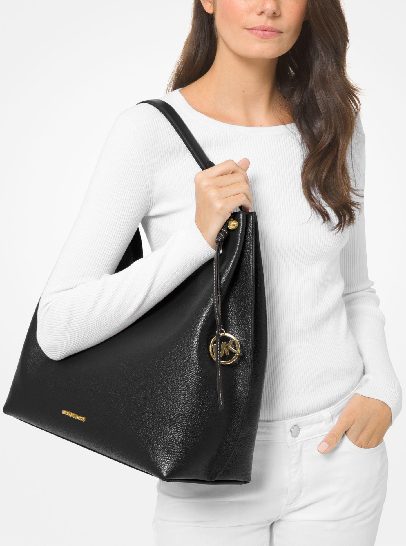 Michael Kors Joan Extra-large Pebbled Leather Shoulder Bag in Black | Lyst