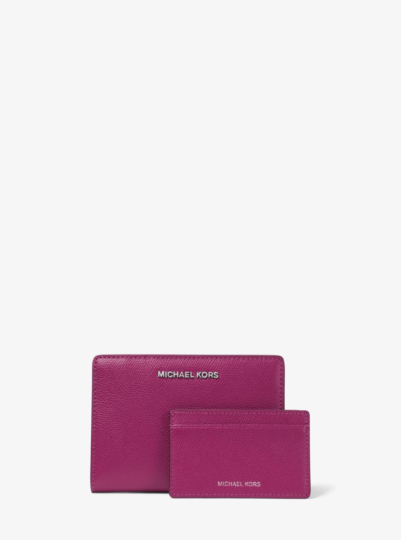 Michael Kors Medium Crossgrain Leather Slim Wallet in Red (Purple 