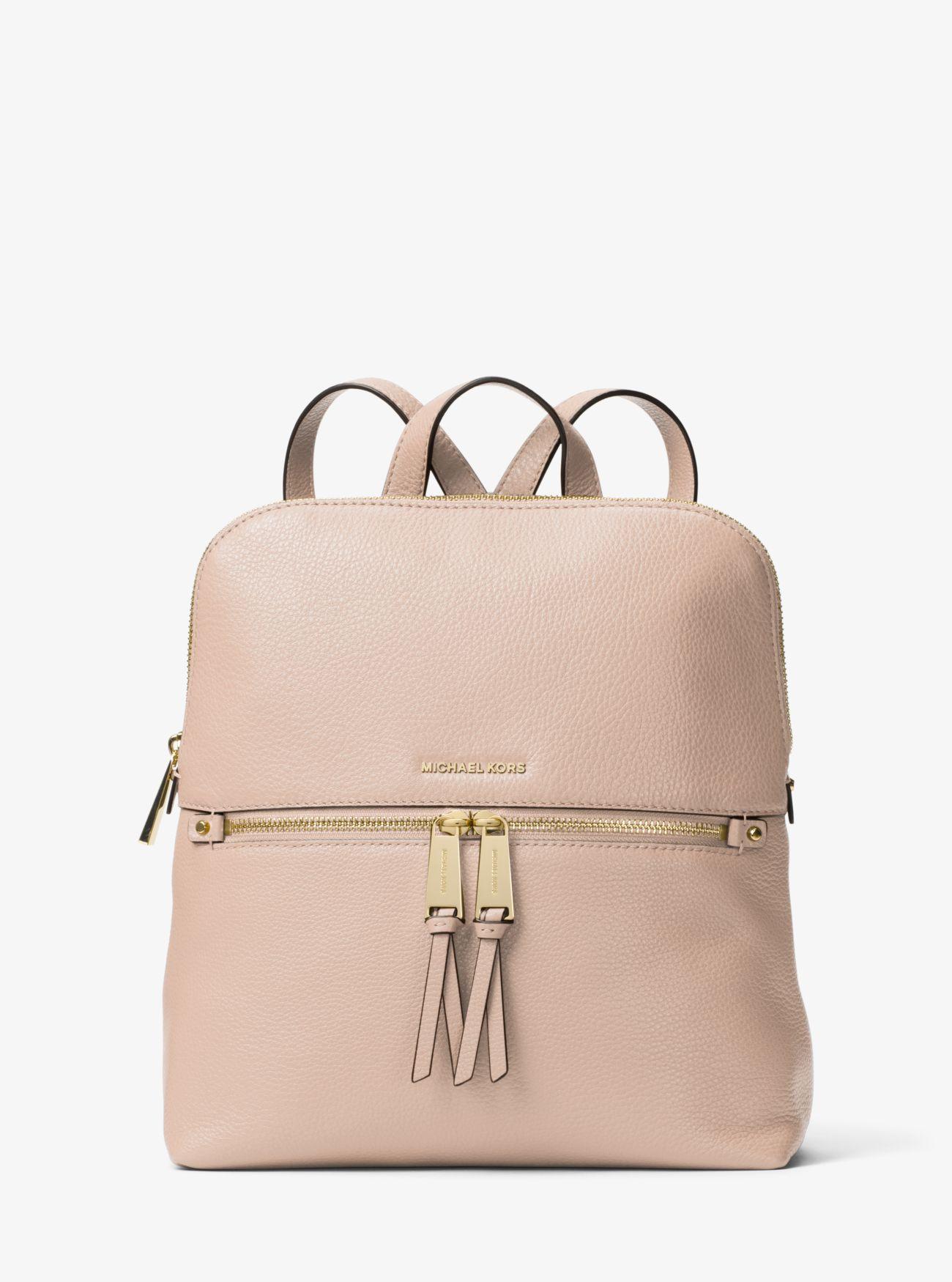 Michael Kors Rhea Medium Slim Leather Backpack in Pink | Lyst