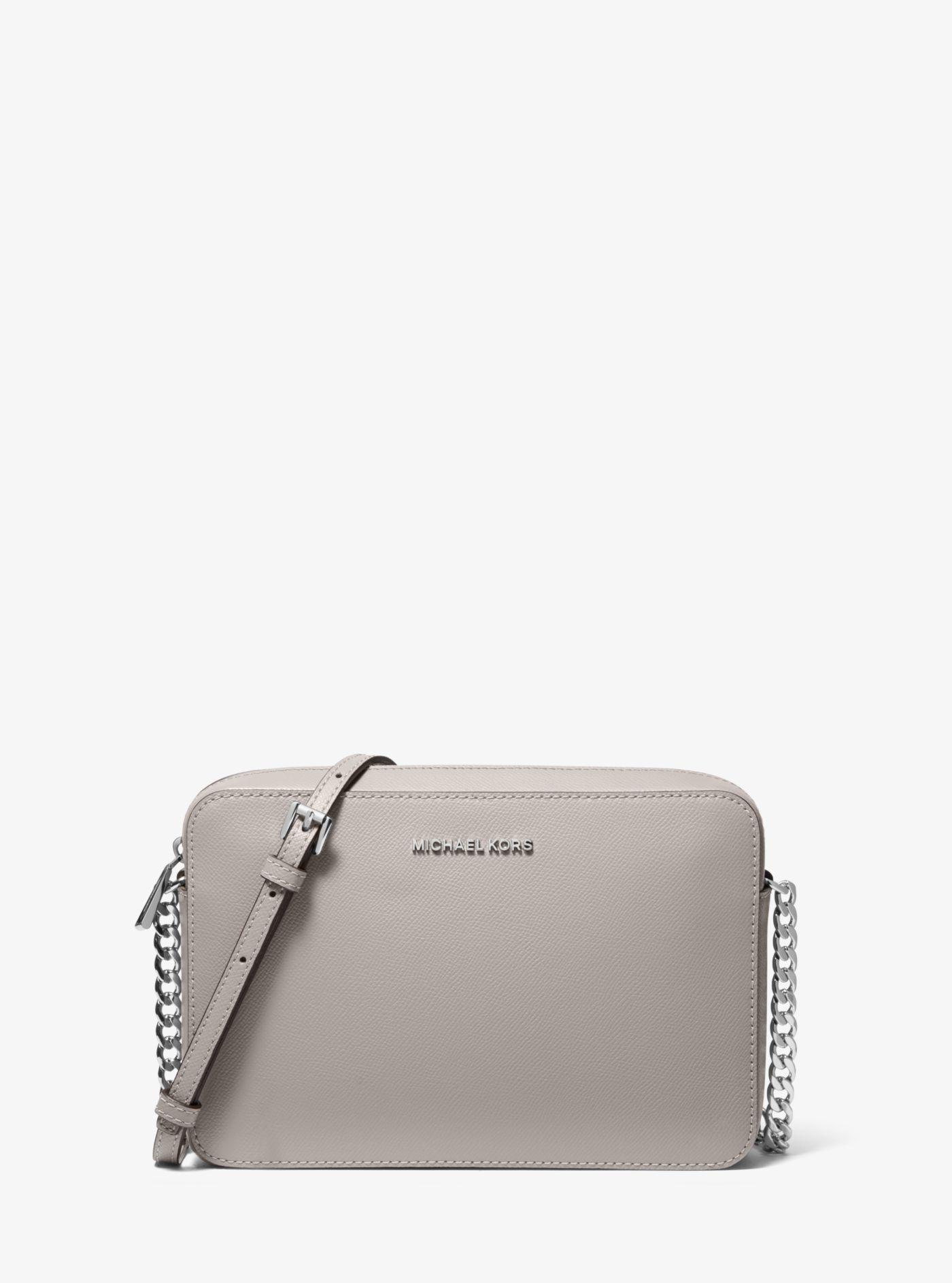 Michael Kors Jet Set Large Saffiano Leather Crossbody Bag in Pearl Grey  (Gray) | Lyst