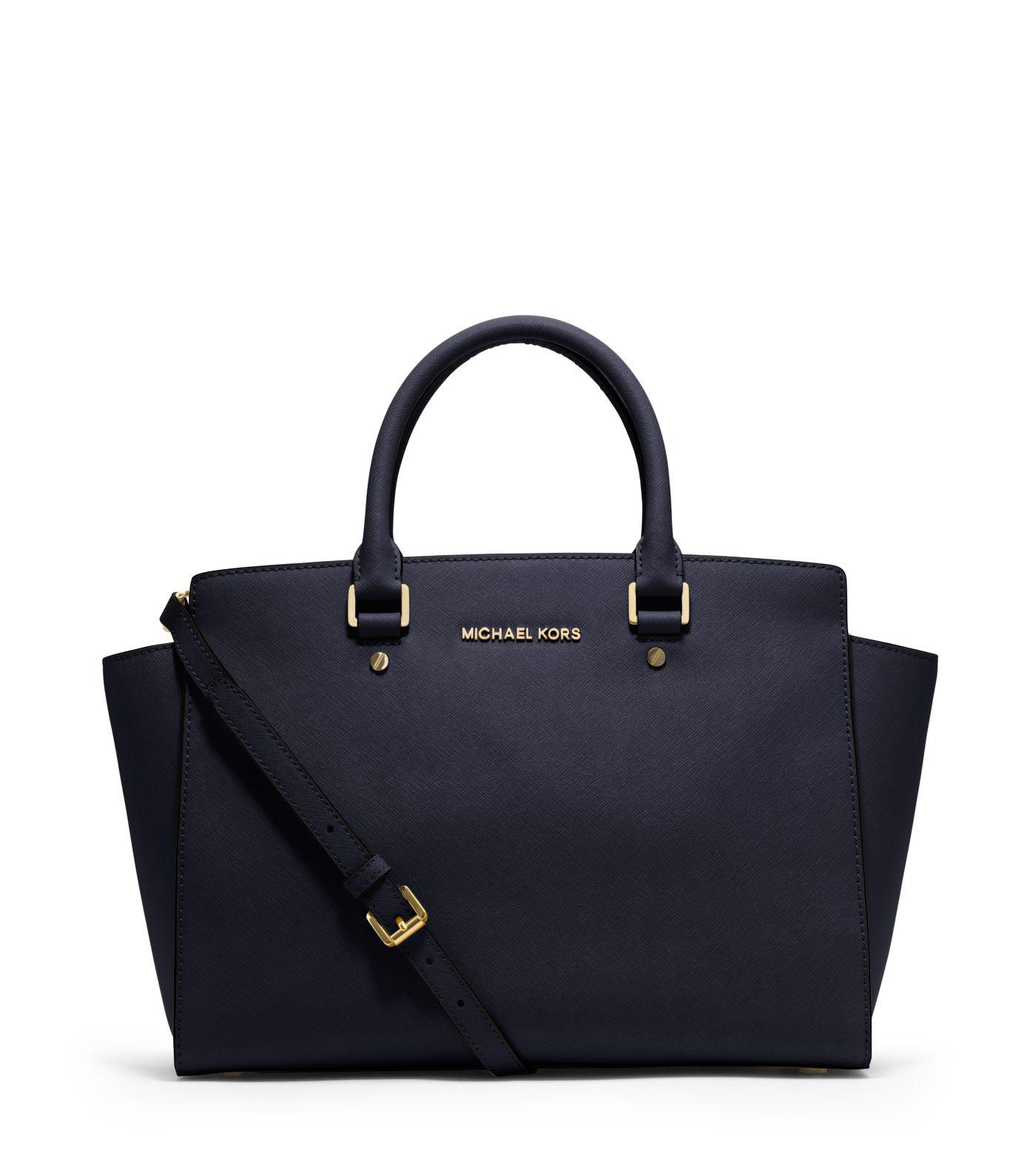Michael Kors Selma Large Saffiano Leather Satchel in Navy (Blue) - Lyst