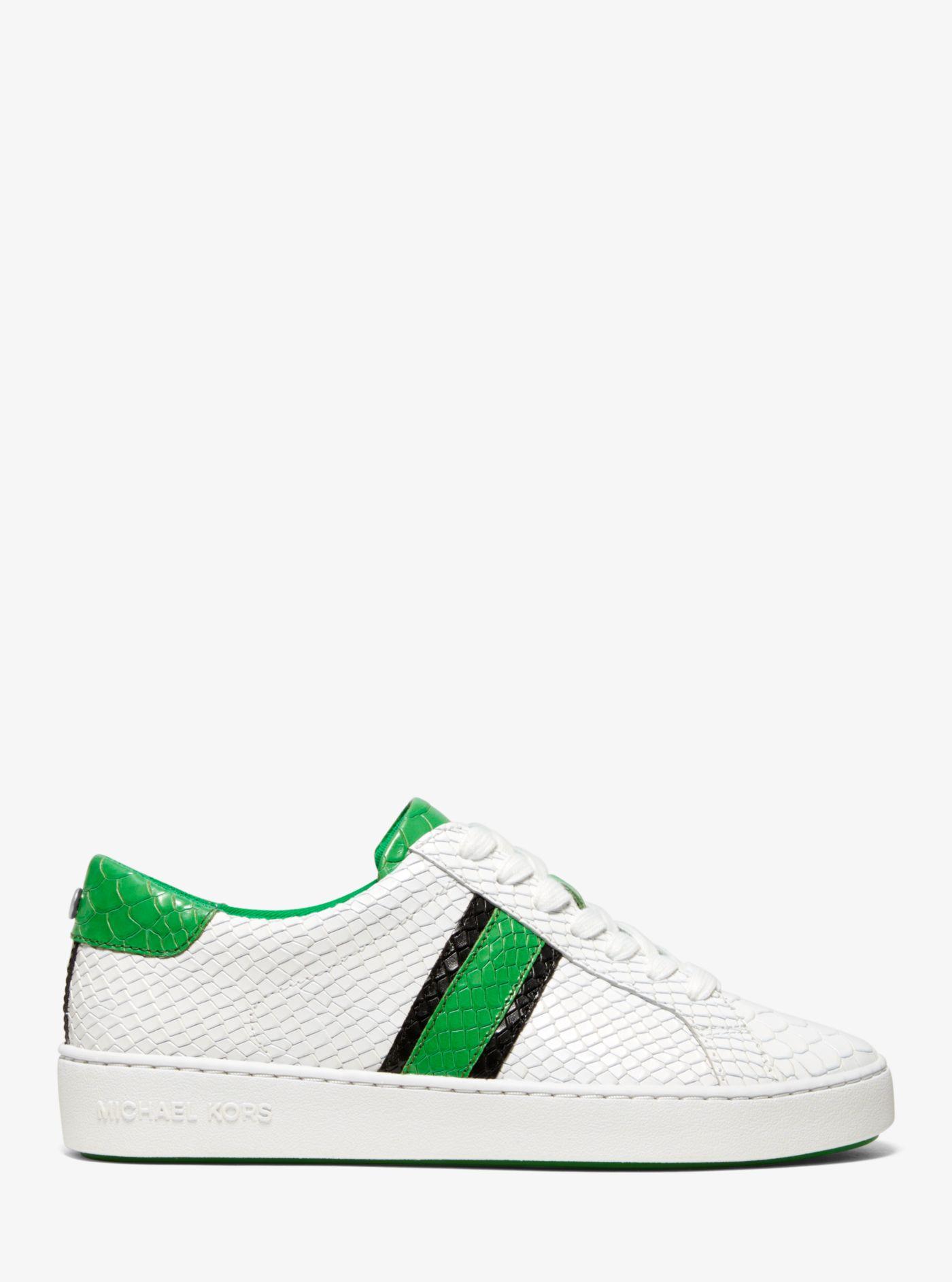 Michael Kors Irving Snake-embossed Leather Stripe Sneaker in Green | Lyst