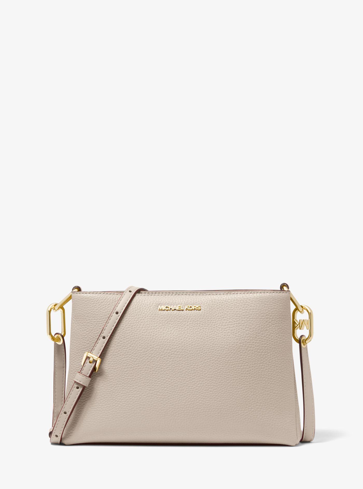 Michael Kors Trisha Medium Pebbled Leather Crossbody Bag in Light Sand
